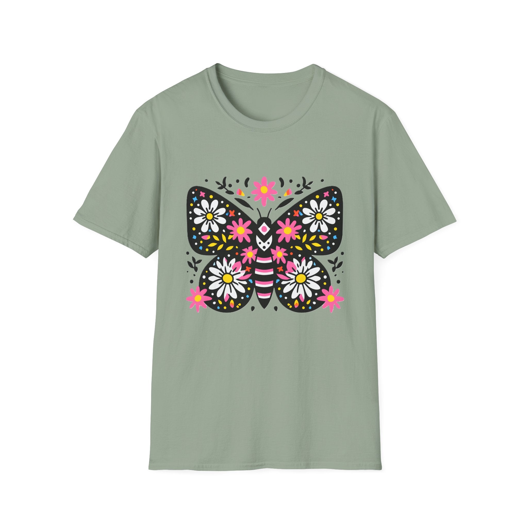 Floral Folk Art Butterfly T-Shirt | Daisy & Pink Flower Design