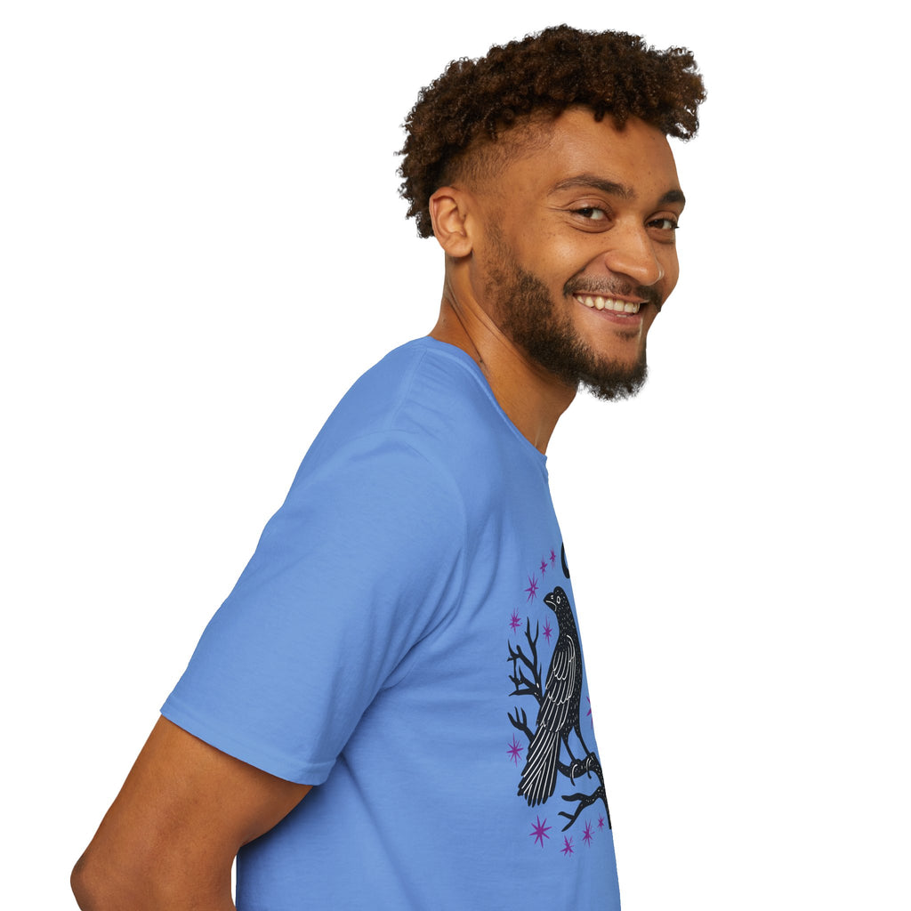 Twin Ravens Moon T-Shirt | Gothic Crescent Crow Illustration