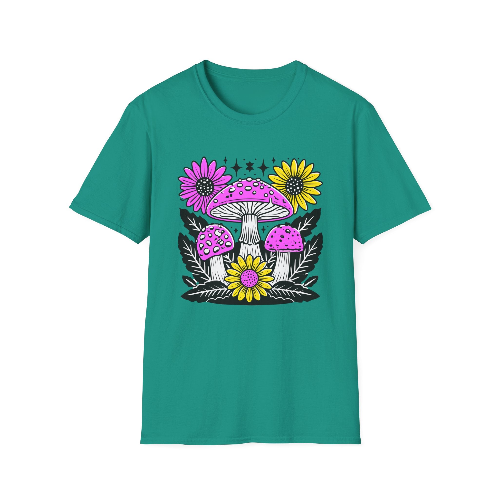 Pink Psychedelic Mushroom T-Shirt | Sunflower Graphic, Retro Mushroom Art