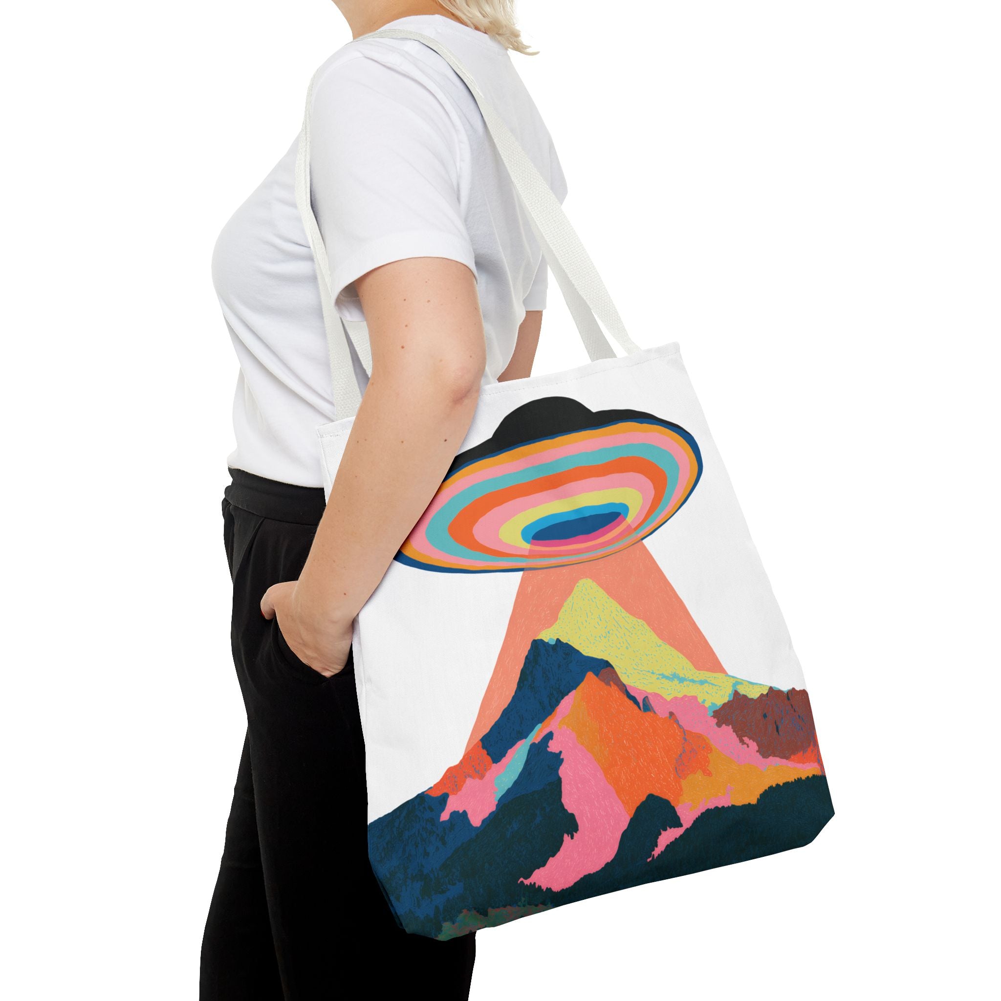 Retro Rainbow UFO Abduction Tote