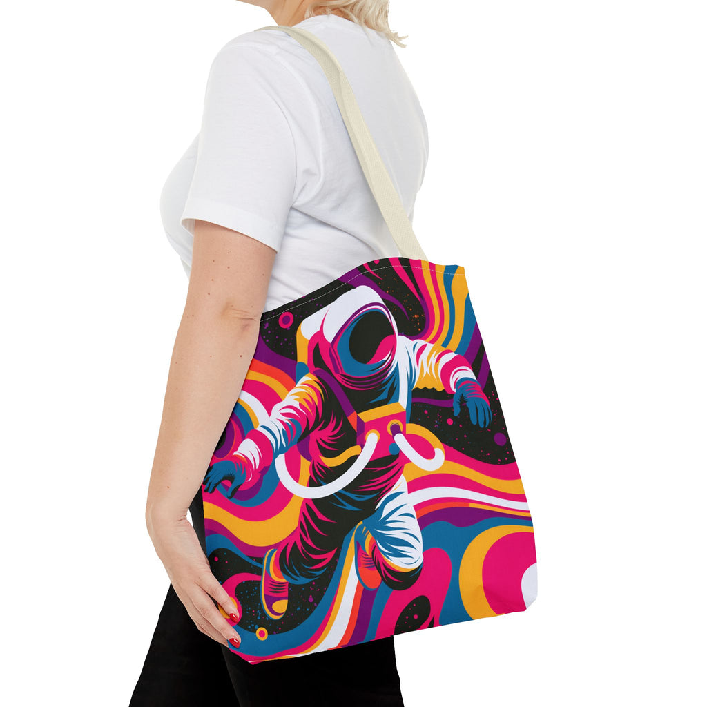 Psychedelic Astronaut Tote Bag | Colorful Space Waves
