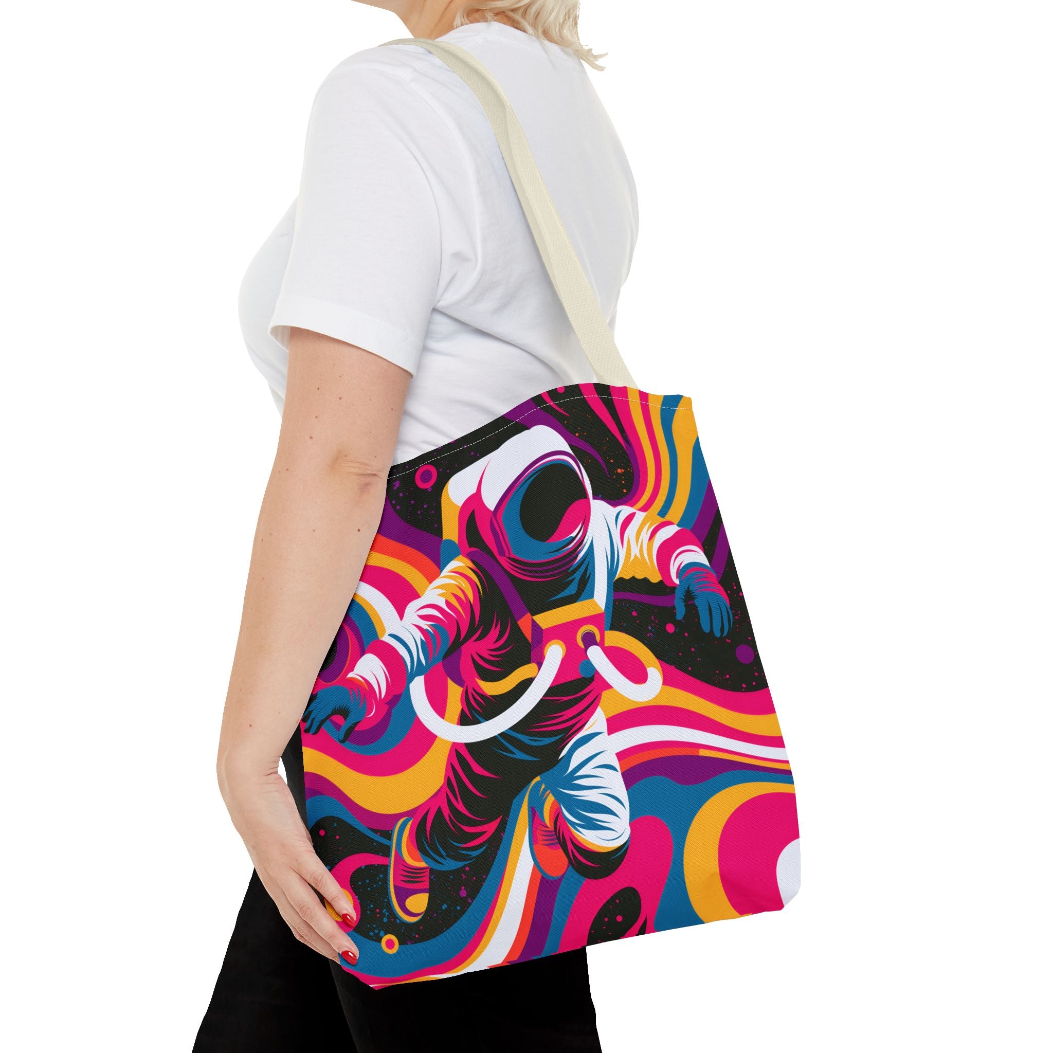 Psychedelic Astronaut Tote Bag | Colorful Space Waves