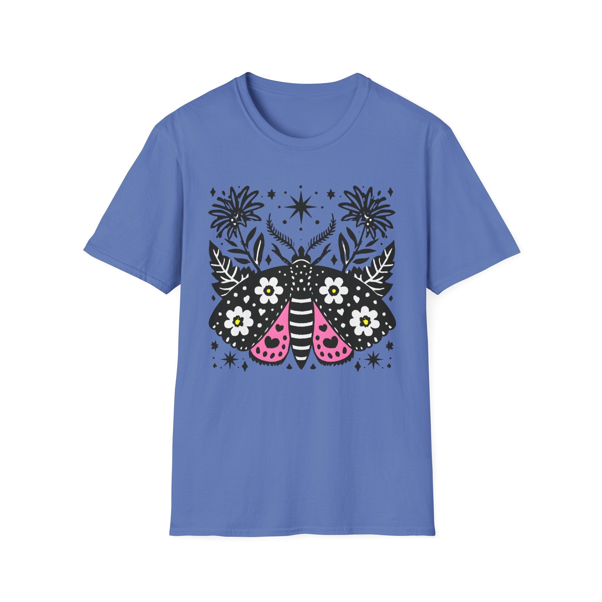 Floral Moth Shirt | Botanical Moth T-Shirt, Night Sky Floral Graphic