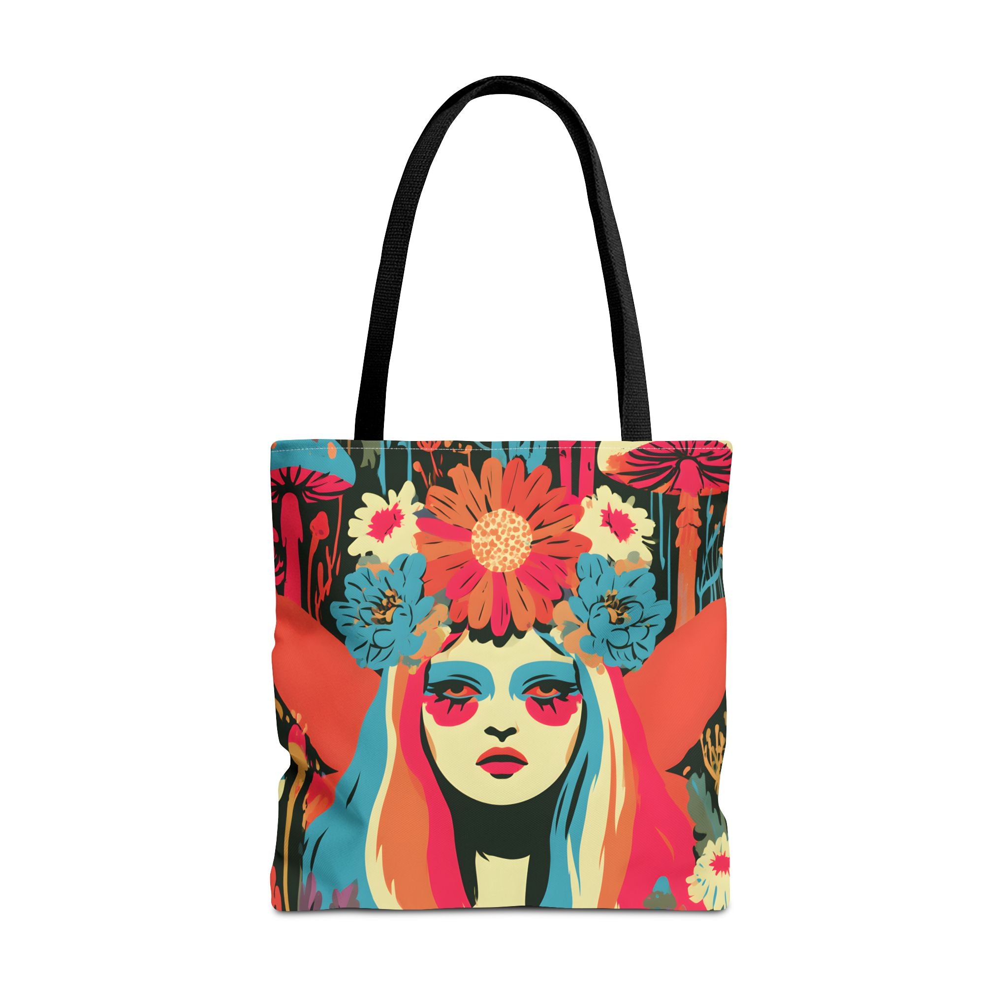 Psychedelic Floral Crown Fairy Portrait Tote