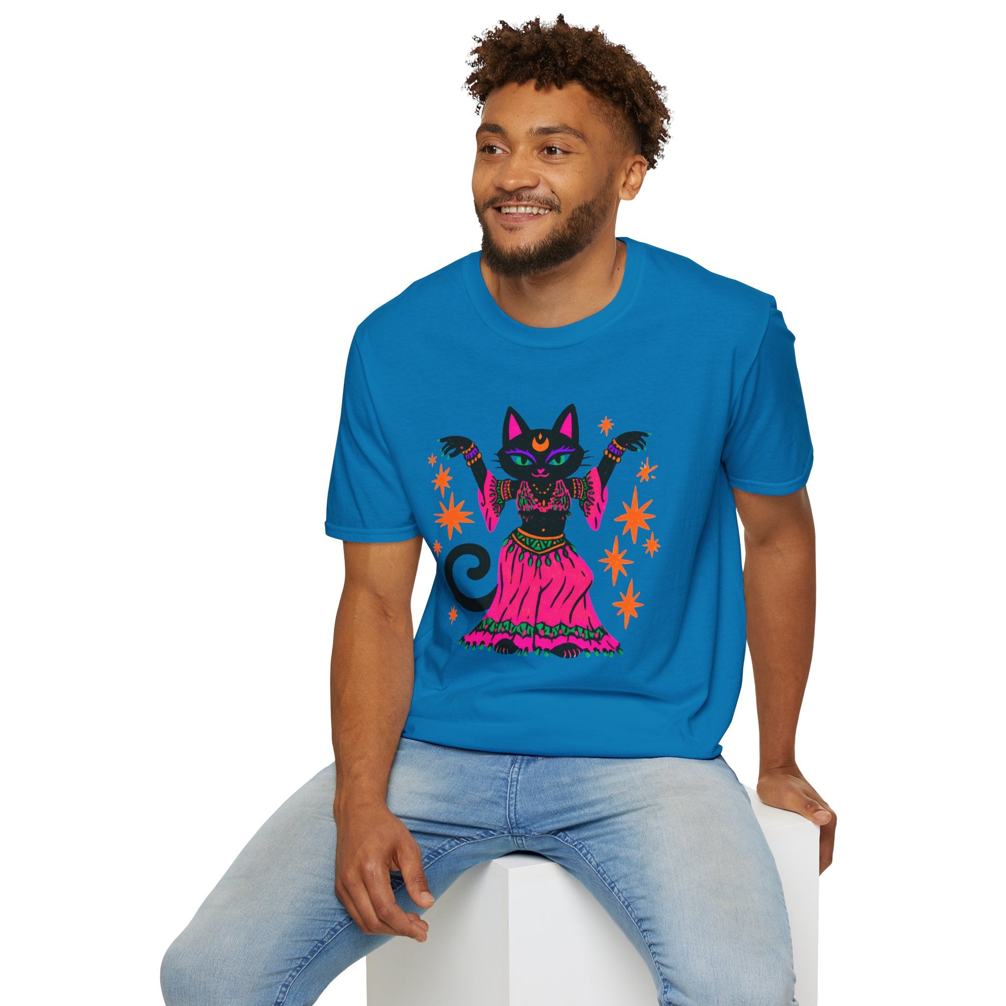 Gypsy Black Cat Mystic Belly Dance T-Shirt | Magical Cat Illustration