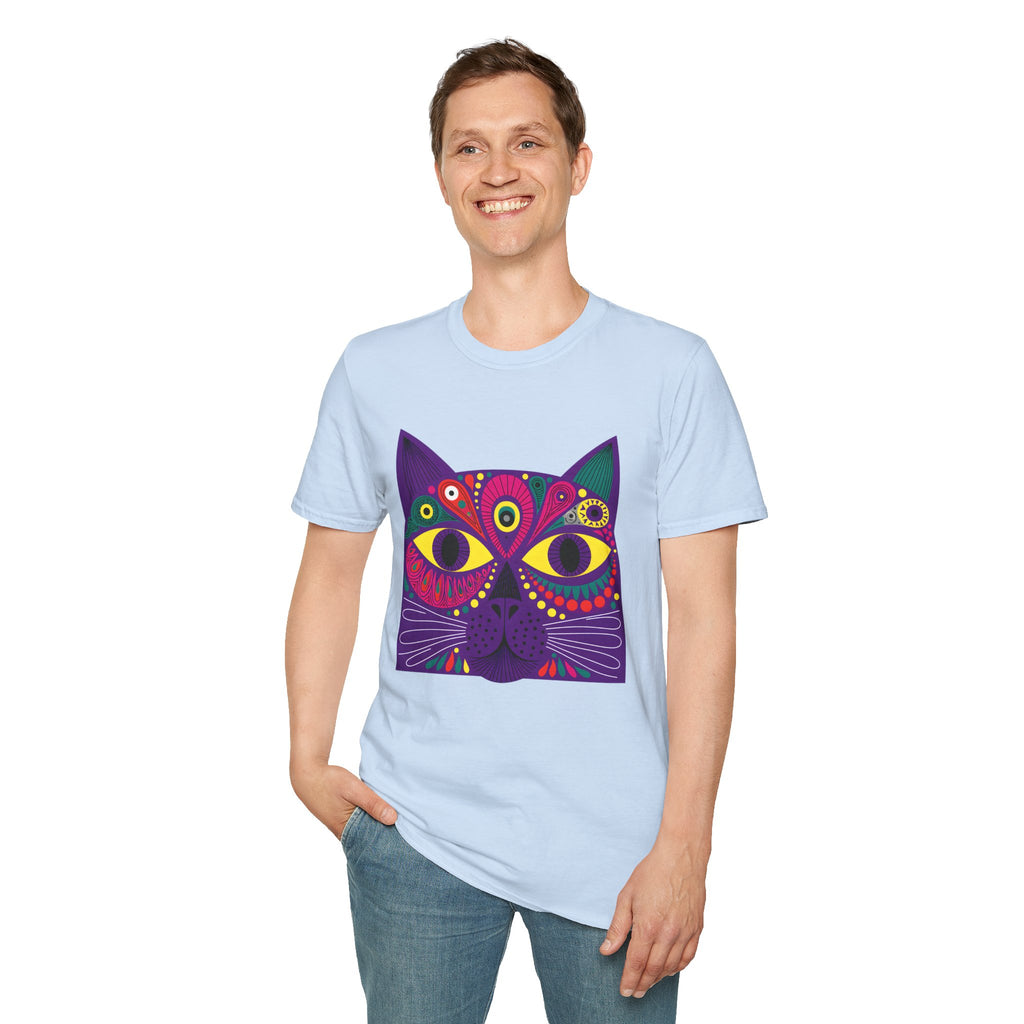 Psychedelic Colorful Cat Face T-Shirt | Vibrant Boho Cat Tee
