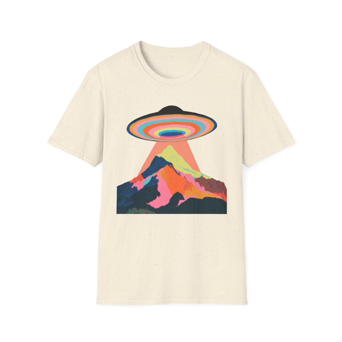 Psychedelic UFO Mountain T-Shirt — Retro Rainbow Alien Abduction Tee Printify