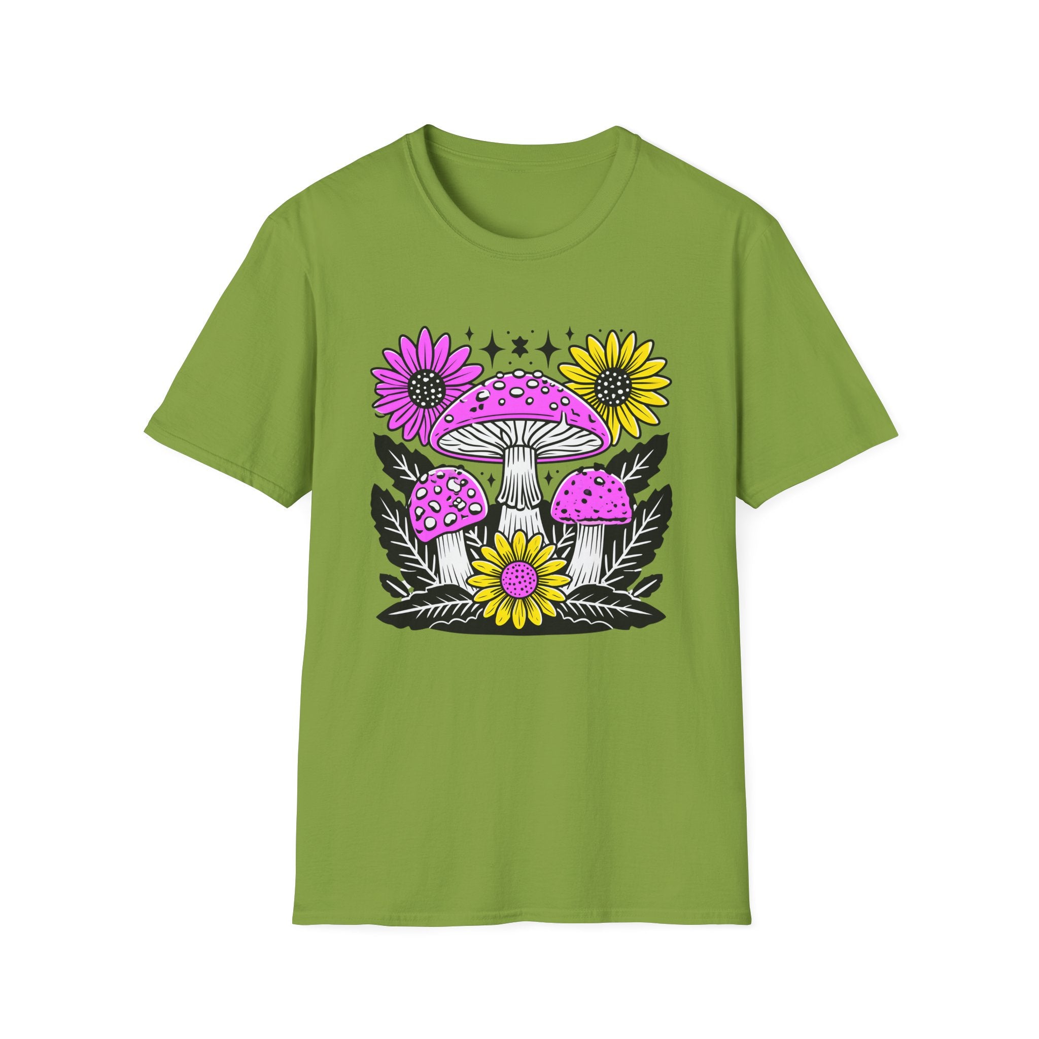 Pink Psychedelic Mushroom T-Shirt | Sunflower Graphic, Retro Mushroom Art