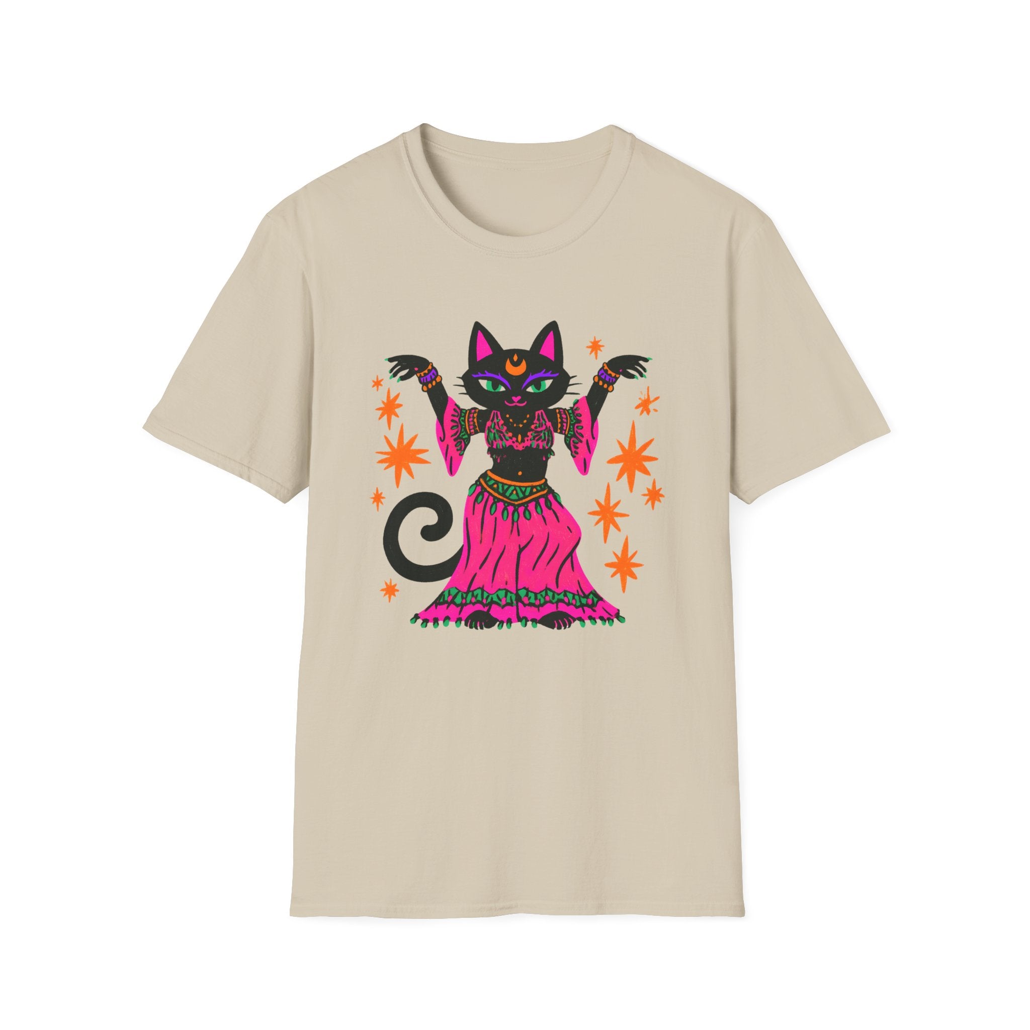 Gypsy Black Cat Mystic Belly Dance T-Shirt | Magical Cat Illustration