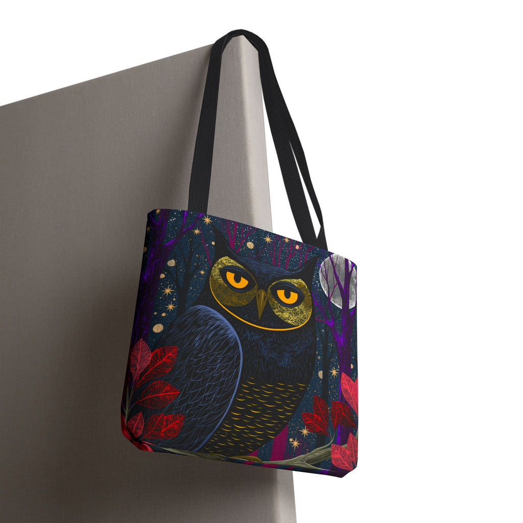 Midnight Owl Tote Bag | Night Forest Illustration, Moonlit Leaves