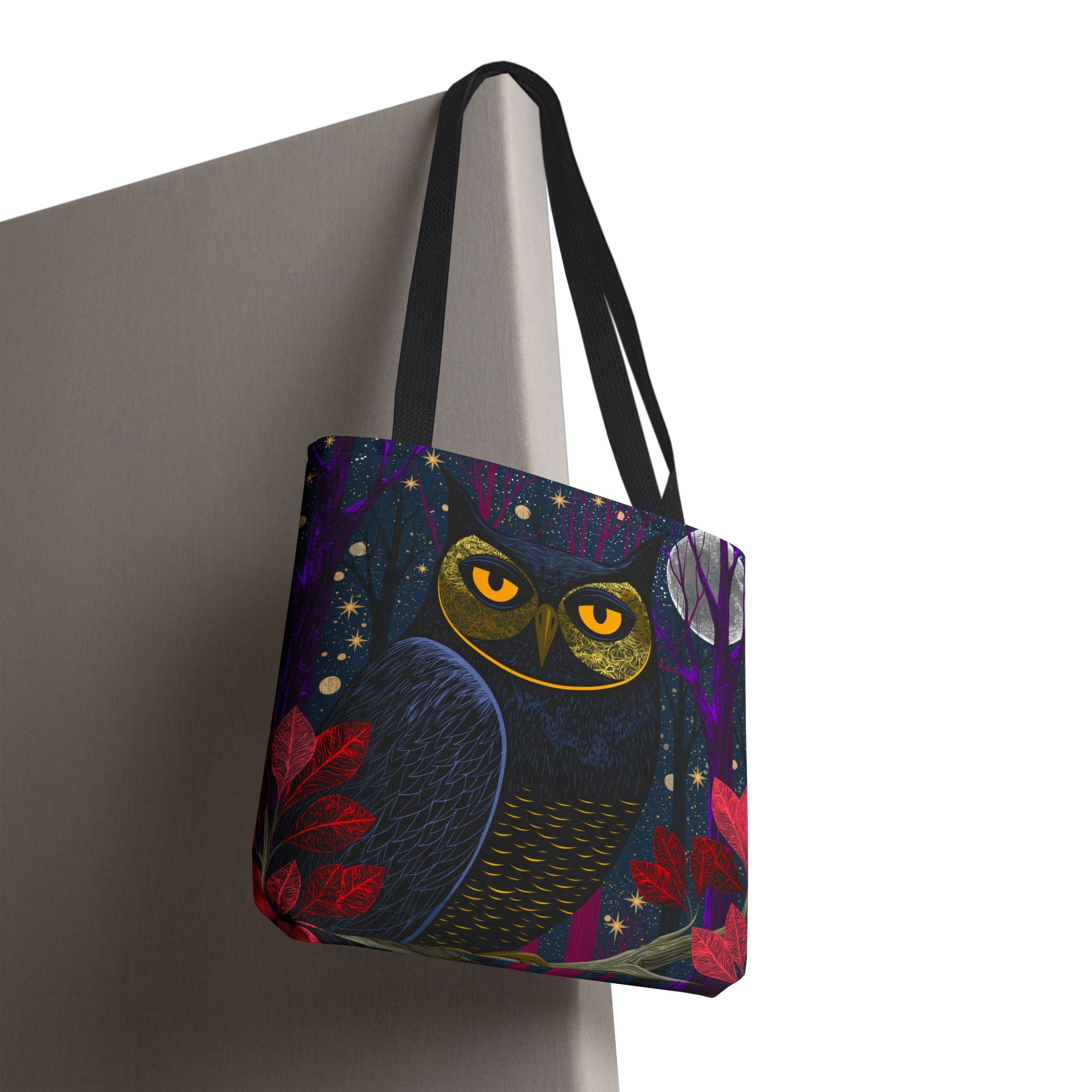 Midnight Owl Tote Bag | Night Forest Illustration, Moonlit Leaves