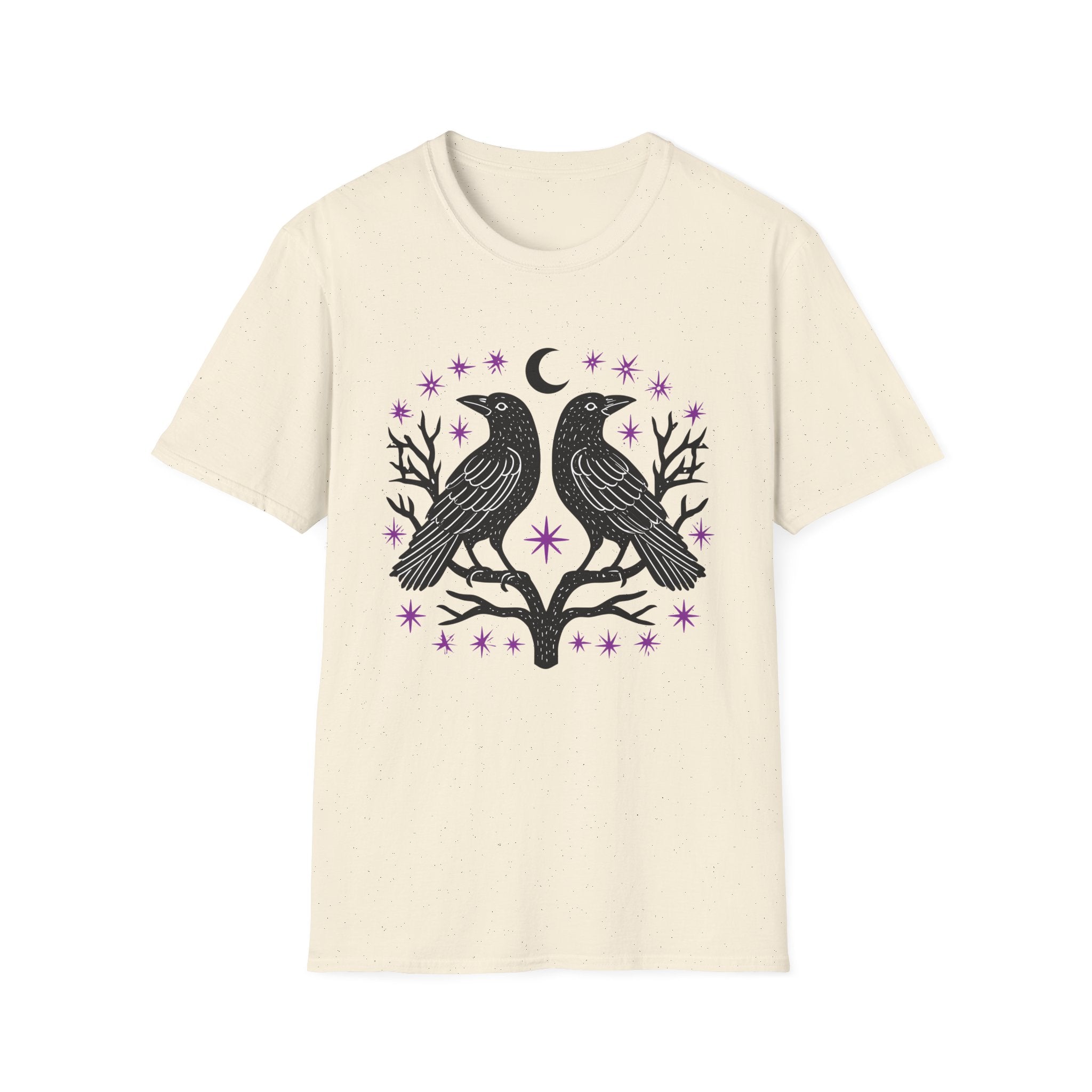 Twin Ravens Moon T-Shirt | Gothic Crescent Crow Illustration