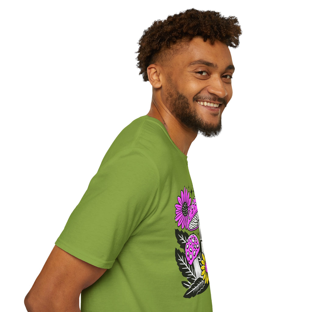 Pink Psychedelic Mushroom T-Shirt | Sunflower Graphic, Retro Mushroom Art