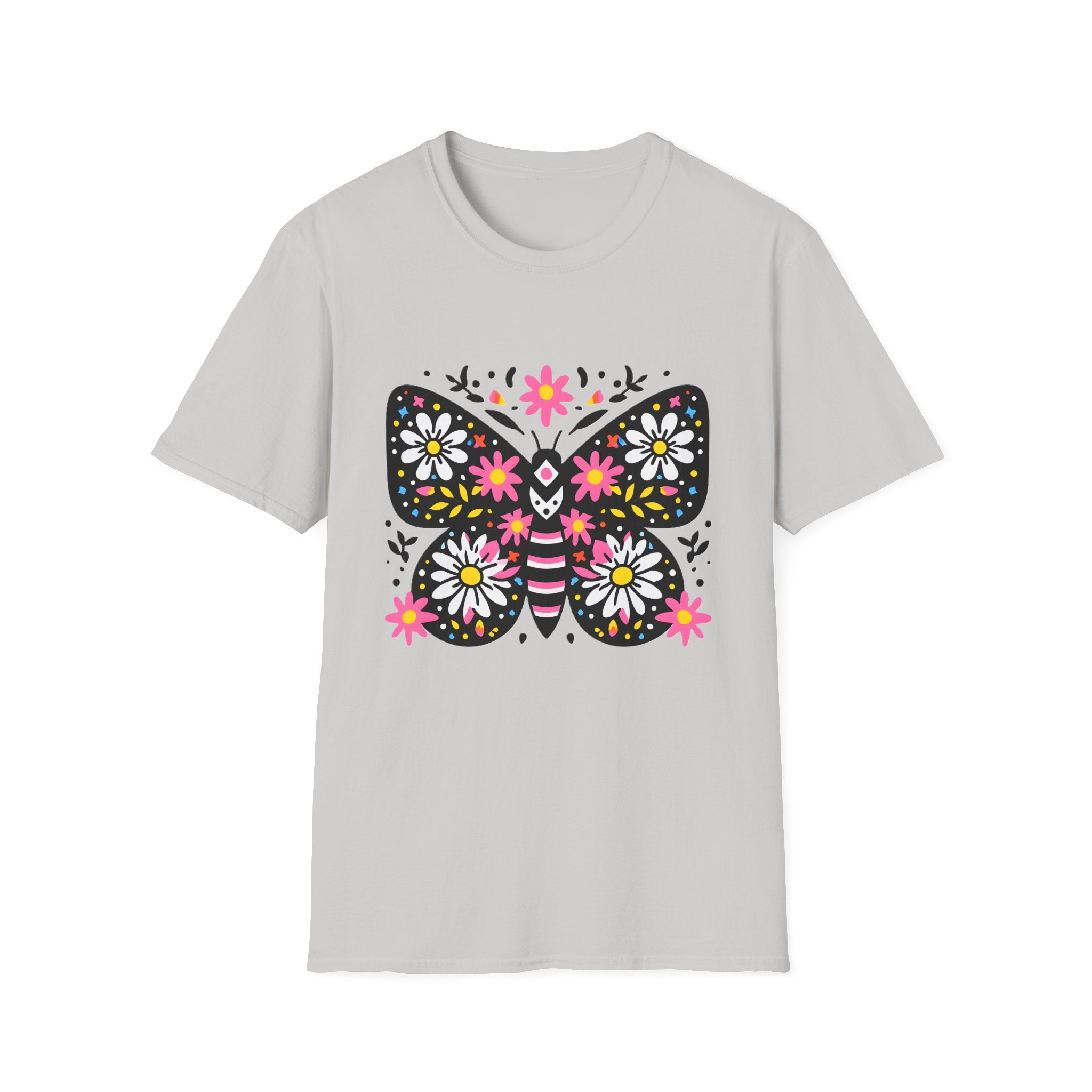 Floral Folk Art Butterfly T-Shirt | Daisy & Pink Flower Design