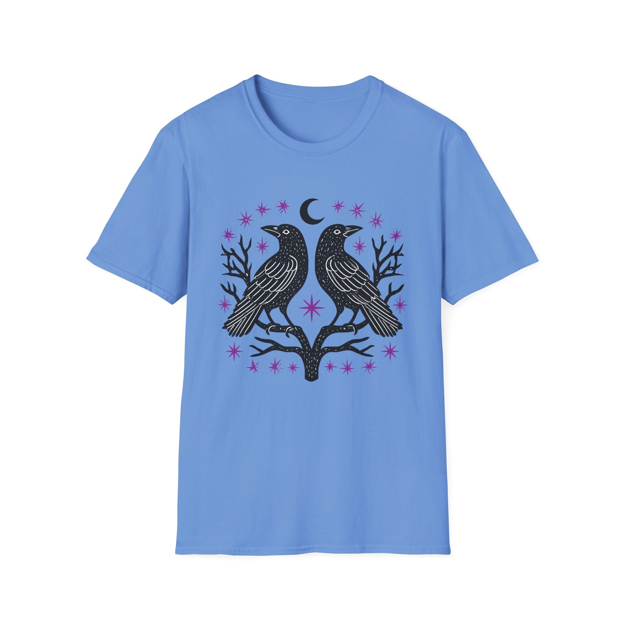 Twin Ravens Moon T-Shirt | Gothic Crescent Crow Illustration