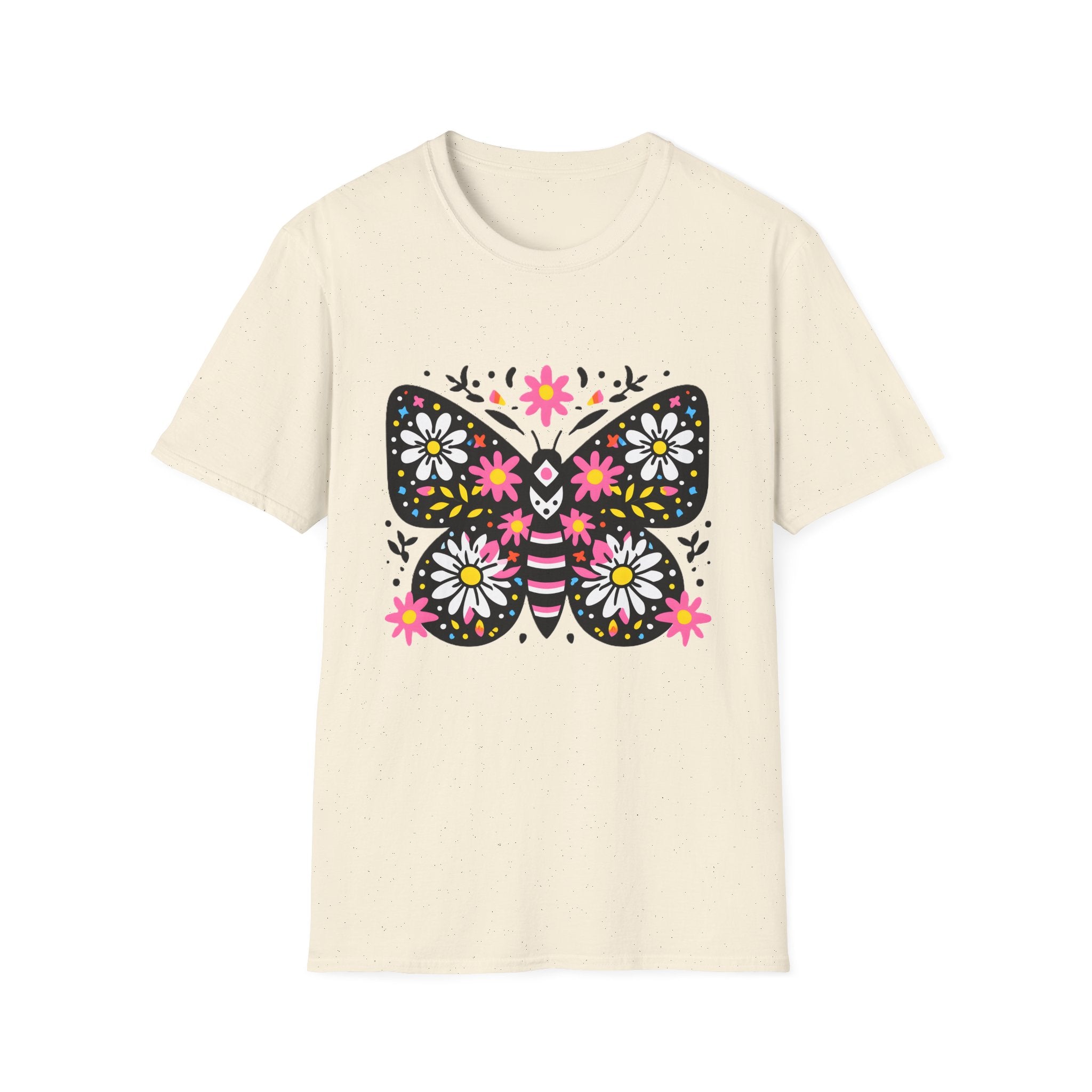 Floral Folk Art Butterfly T-Shirt | Daisy & Pink Flower Design