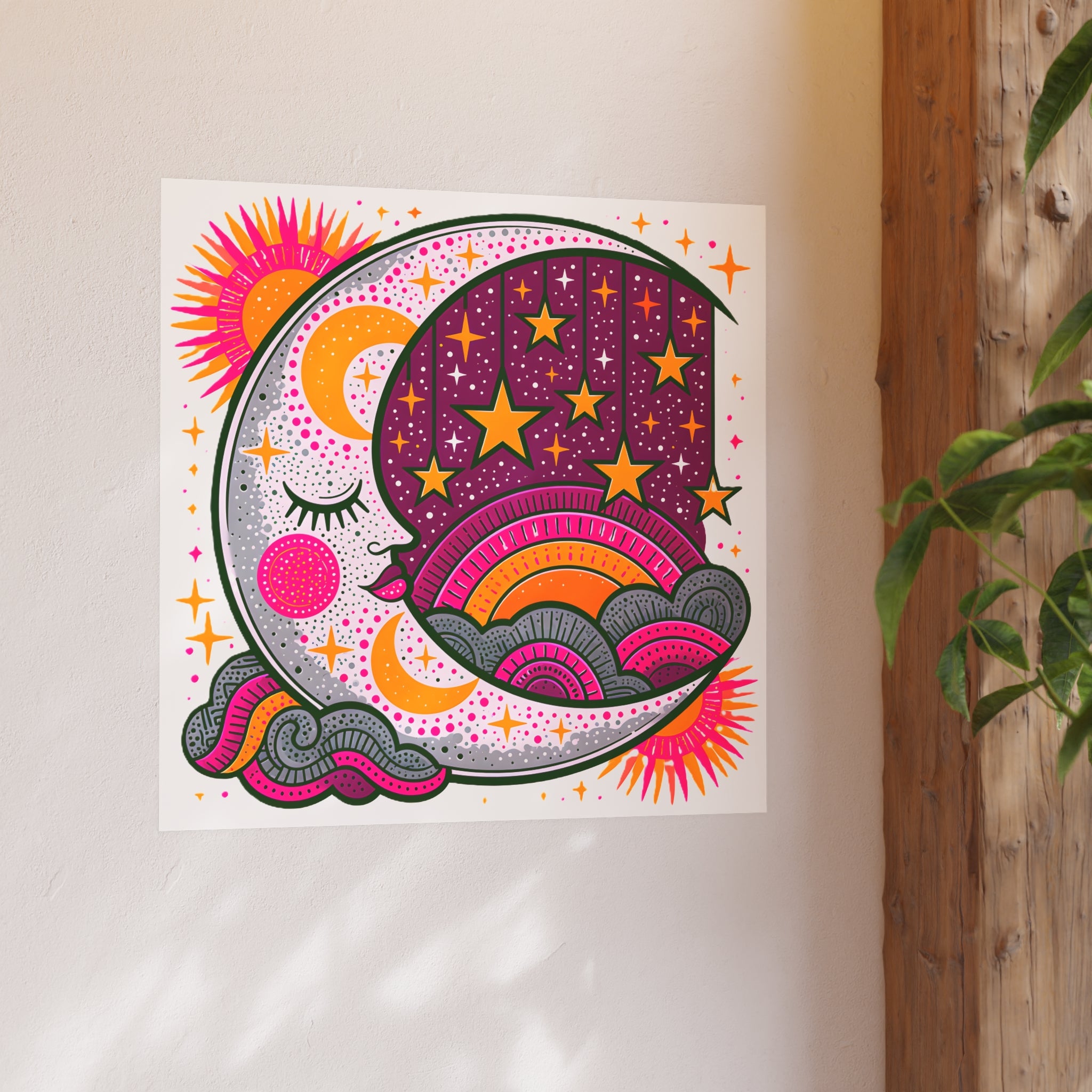 Retro Celestial Moon Stars Poster | Satin & Archival Matte Poster