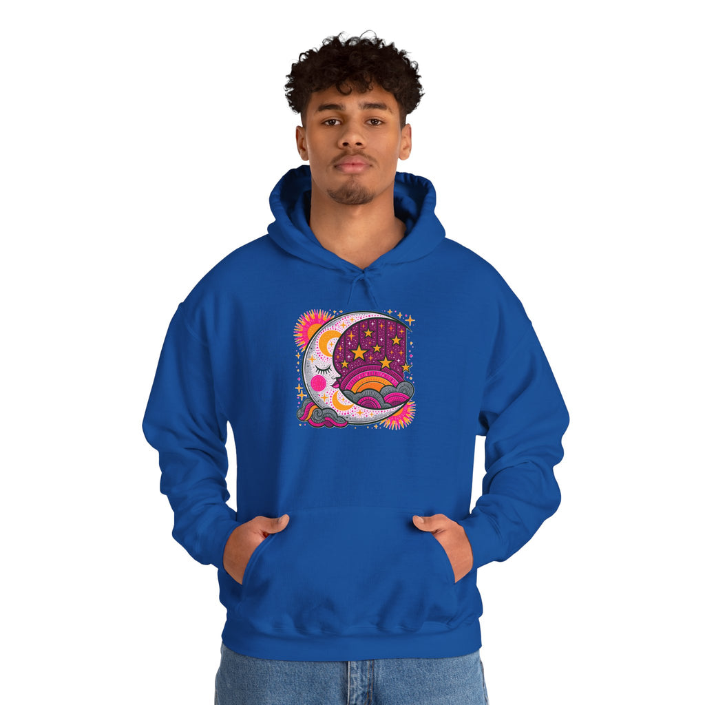 Celestial Dream Moon Hoodie – Vintage Psychedelic Stars & Clouds Sweatshirt