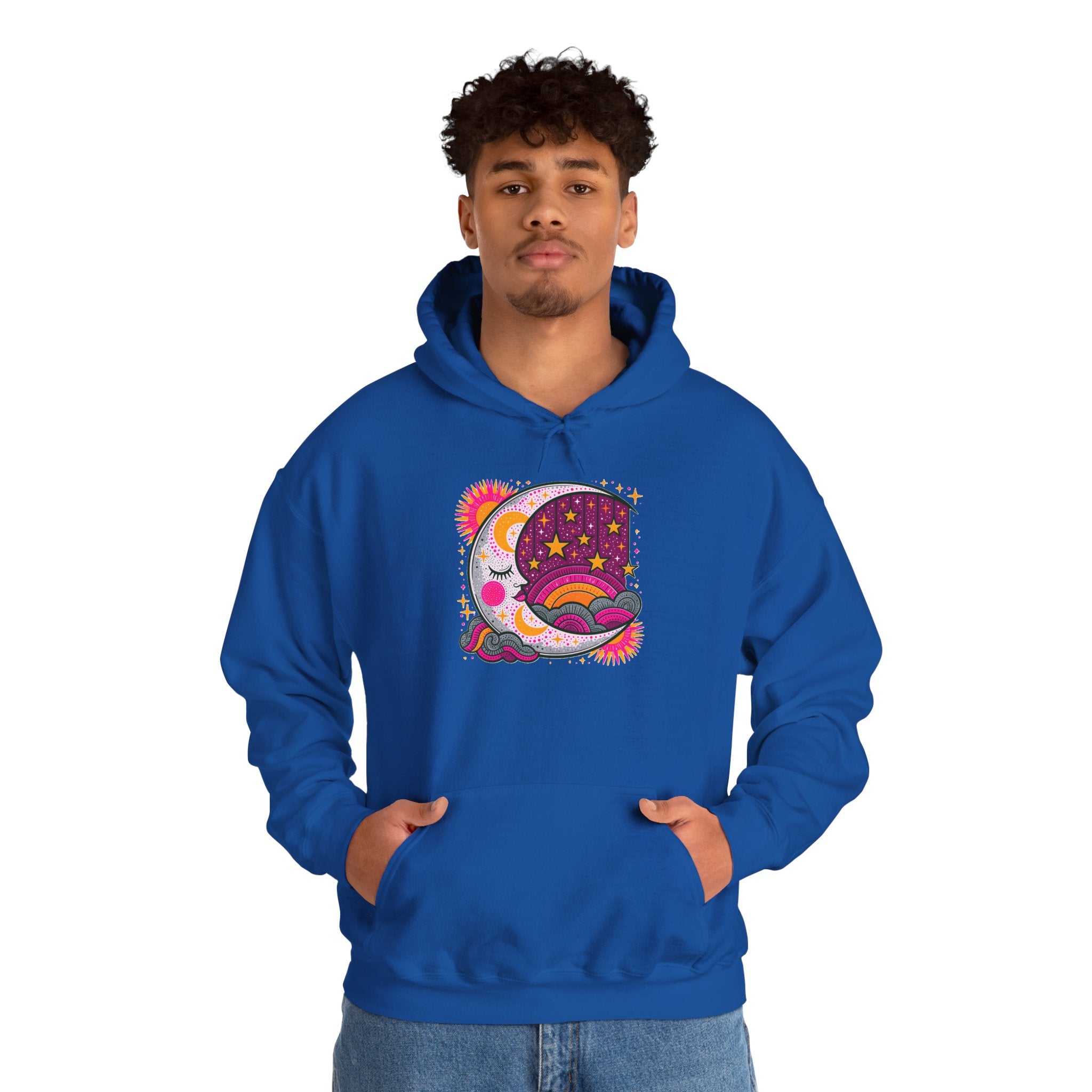 Celestial Dream Moon Hoodie – Vintage Psychedelic Stars & Clouds Sweatshirt