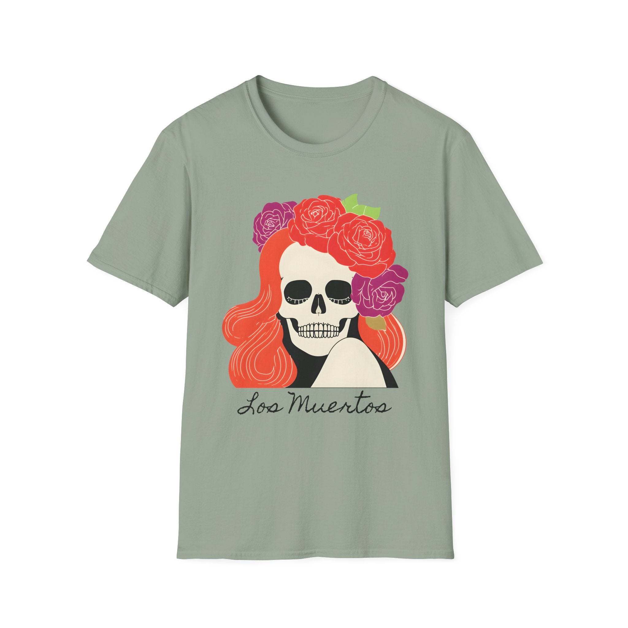 Los Muertos Floral Skull with Flower Crown T-Shirt | La Catrina Art