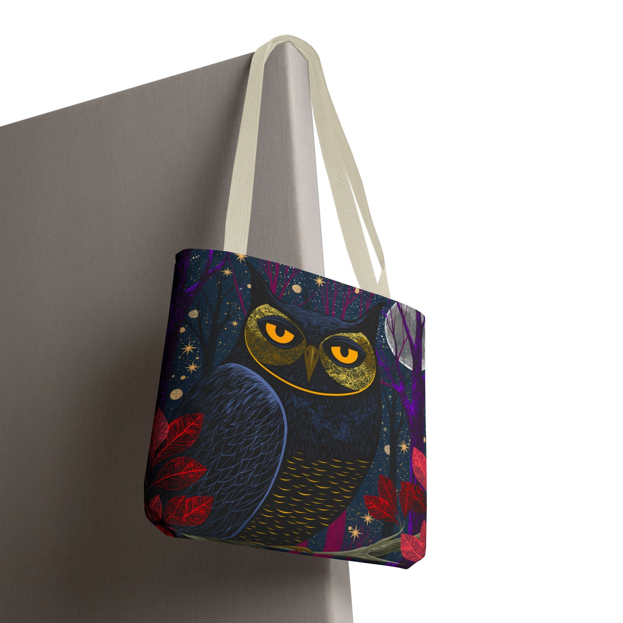 Midnight Owl Tote Bag | Night Forest Illustration, Moonlit Leaves