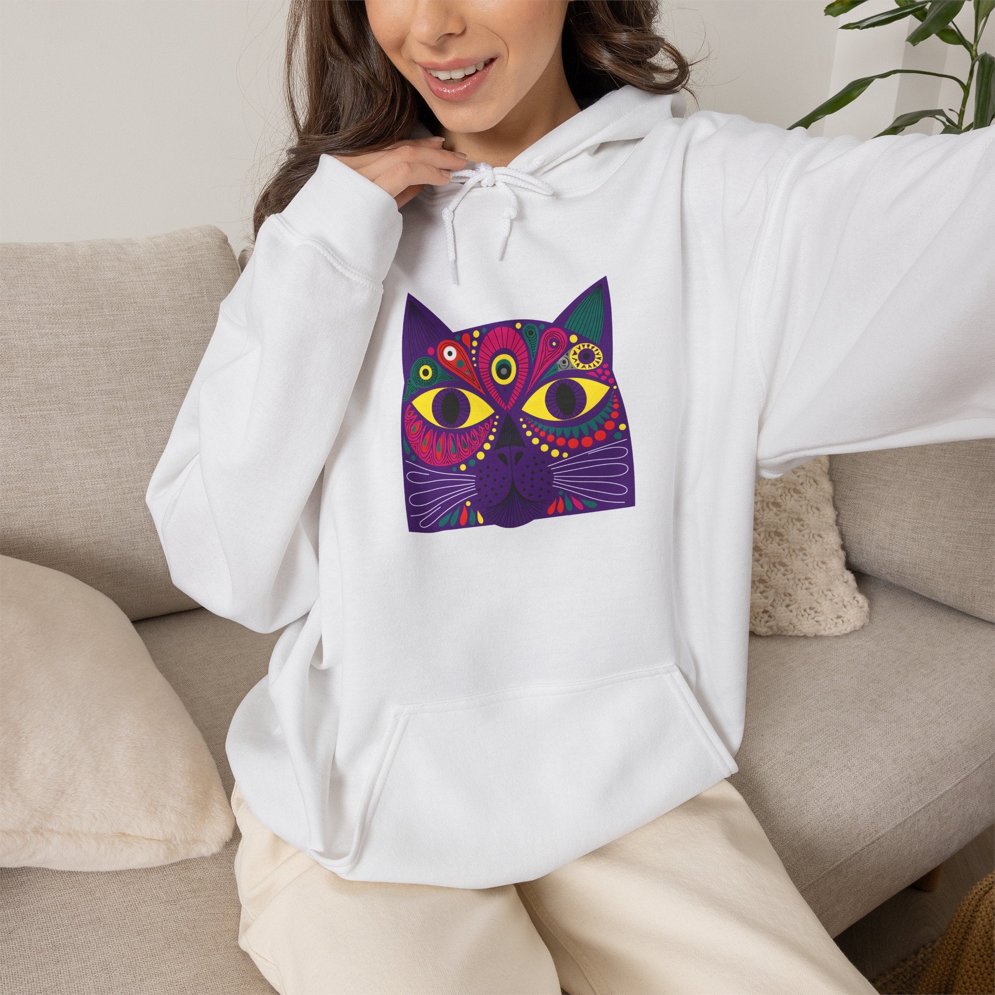 Psychedelic Cat Hoodie - Colorful Third-Eye Cat Graphic Sweatshirt
