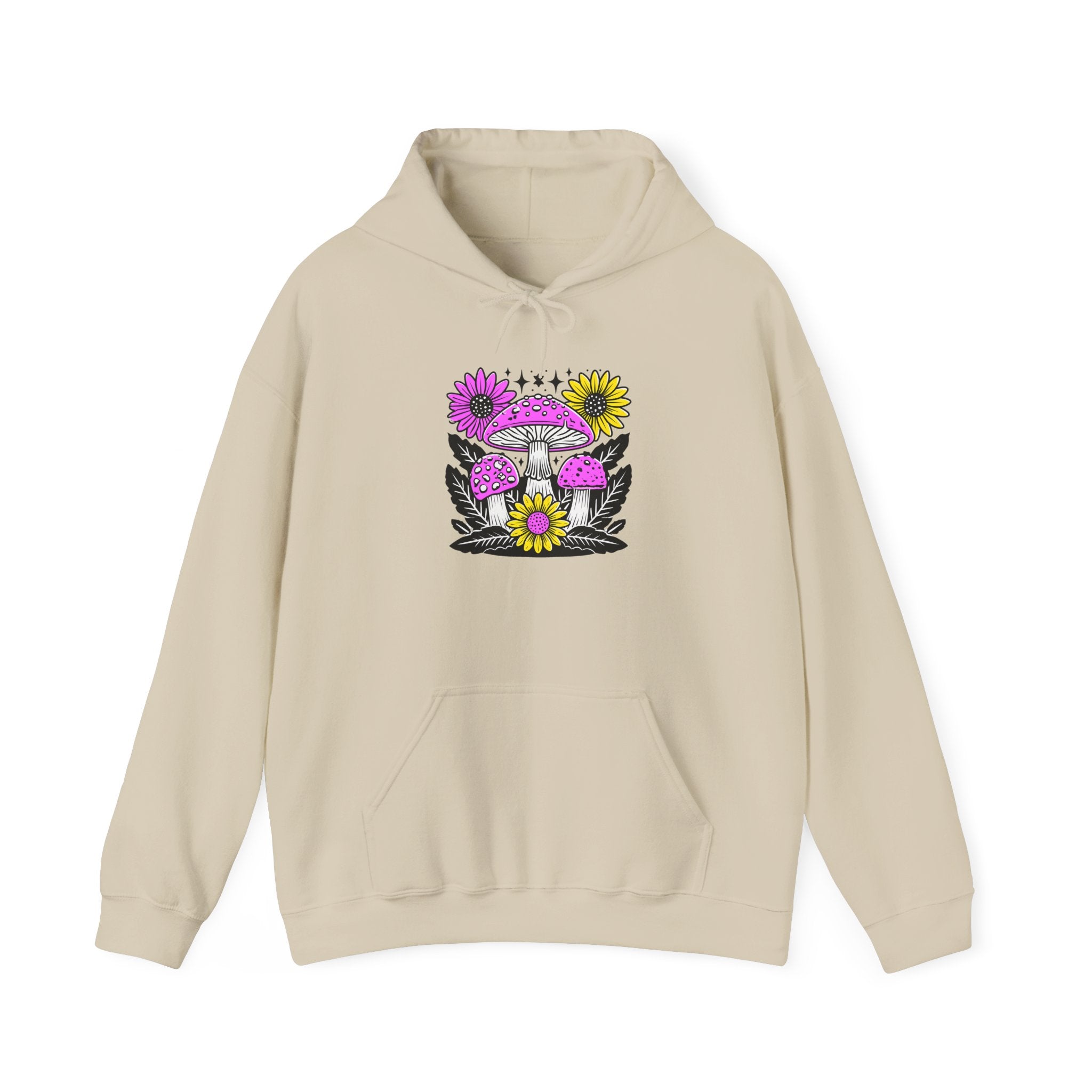 Psychedelic Mushroom Hoodie — Pink & Yellow Floral Shroom Design