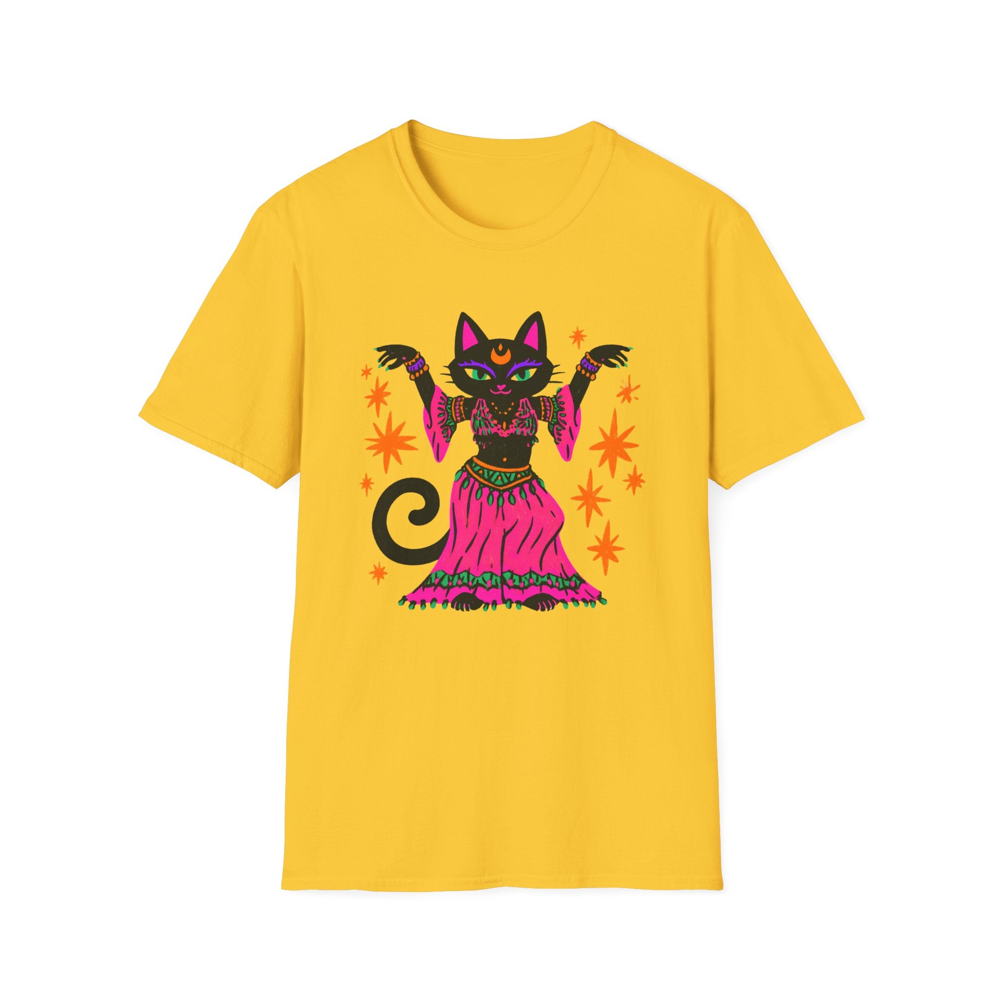 Gypsy Black Cat Mystic Belly Dance T-Shirt | Magical Cat Illustration