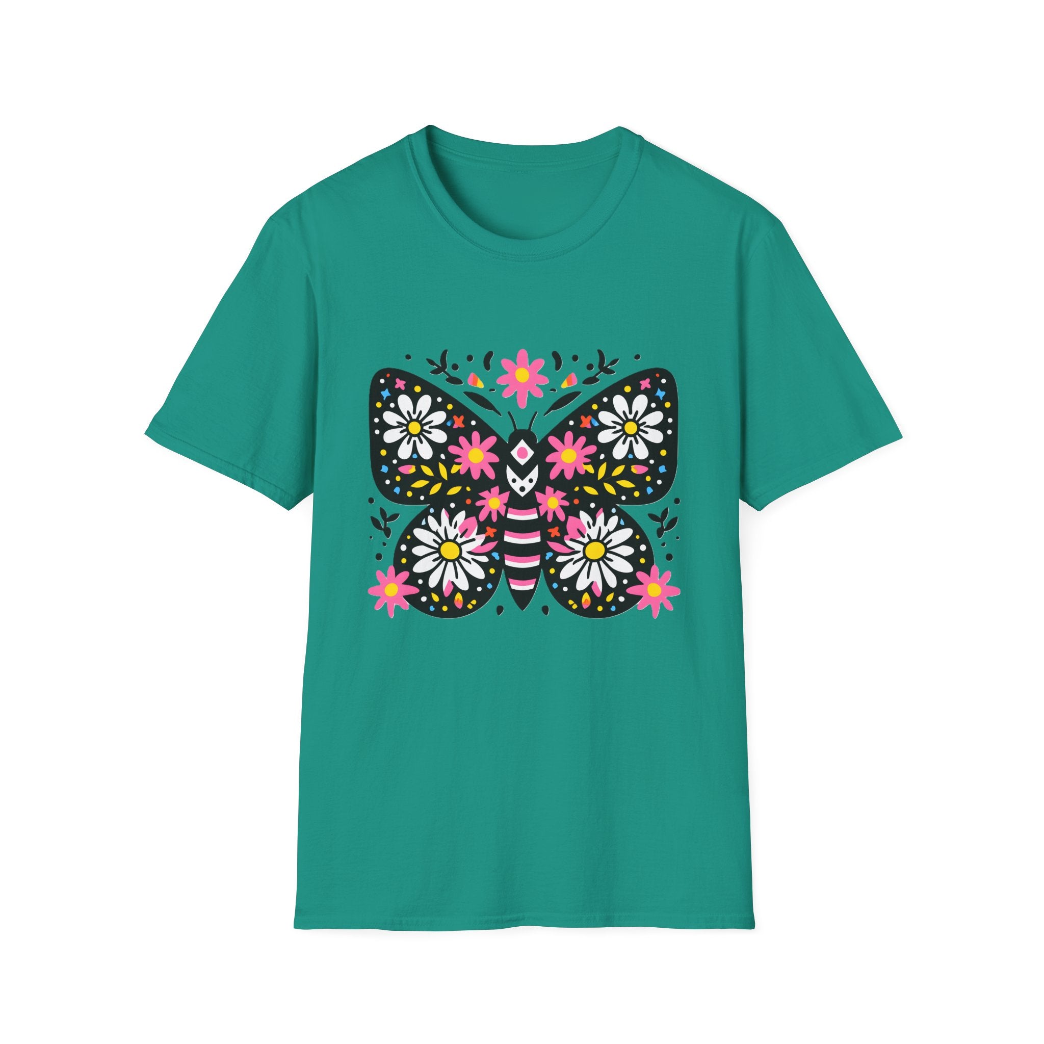 Floral Folk Art Butterfly T-Shirt | Daisy & Pink Flower Design