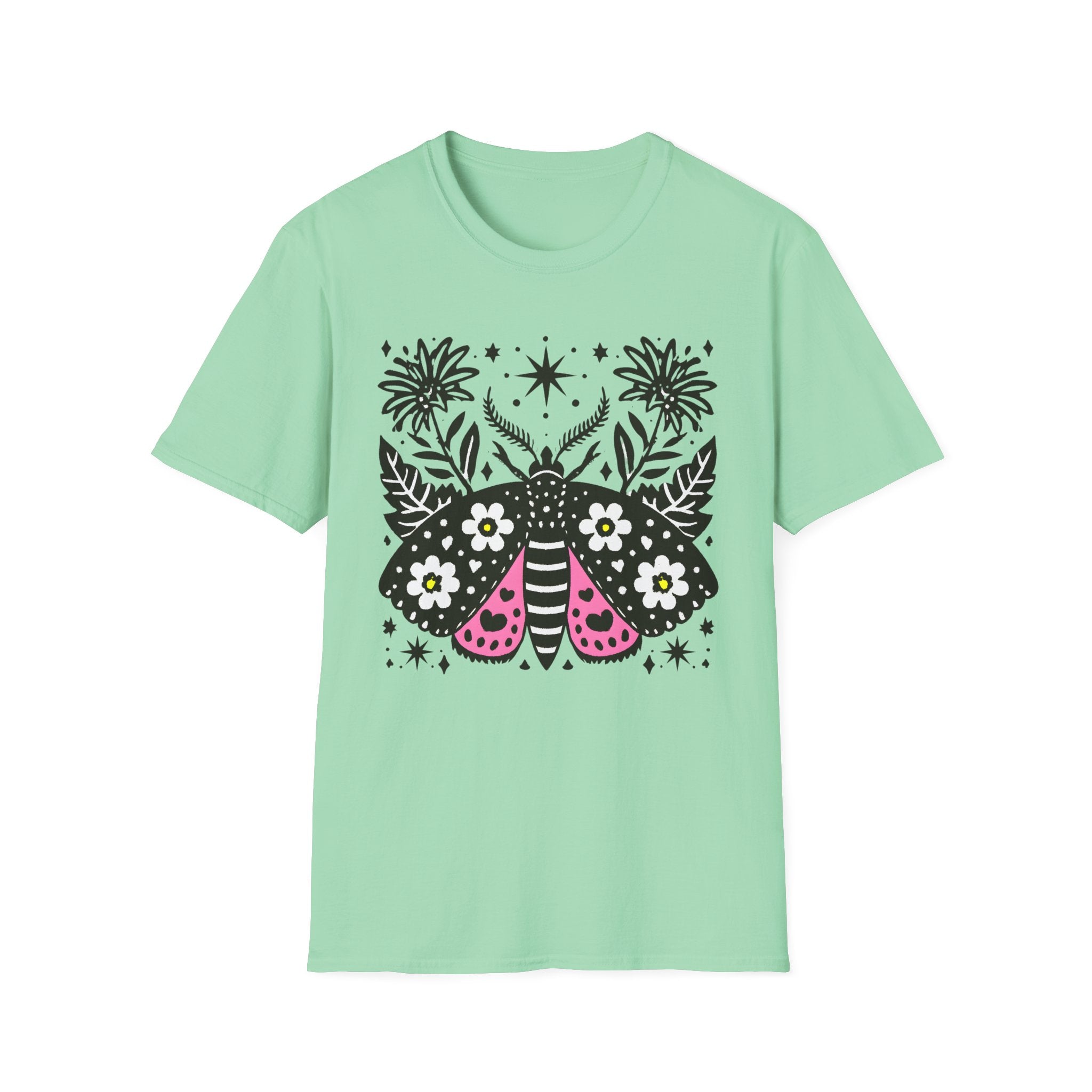 Floral Moth Shirt | Botanical Moth T-Shirt, Night Sky Floral Graphic