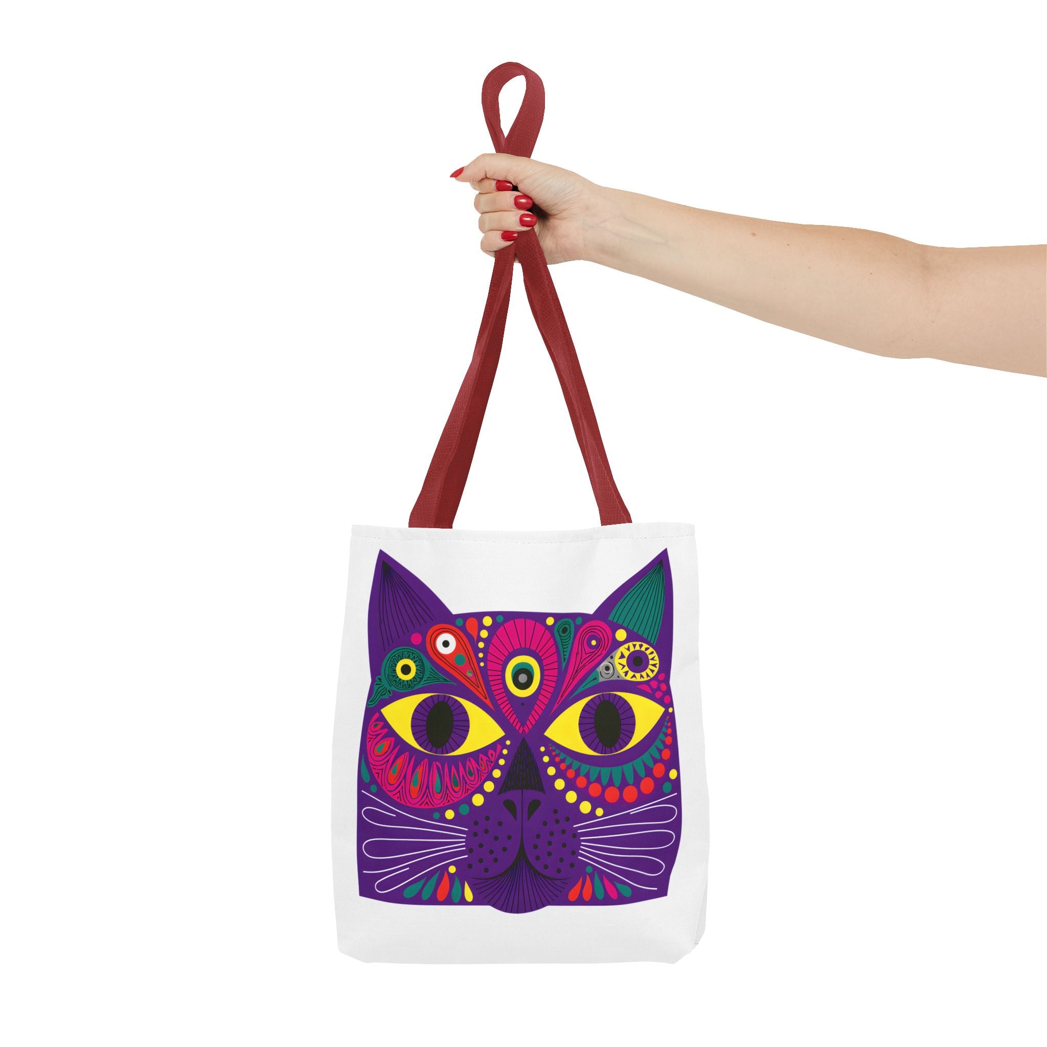 Psychedelic Purple Cat Tote Bag | Colorful Boho Animal Face