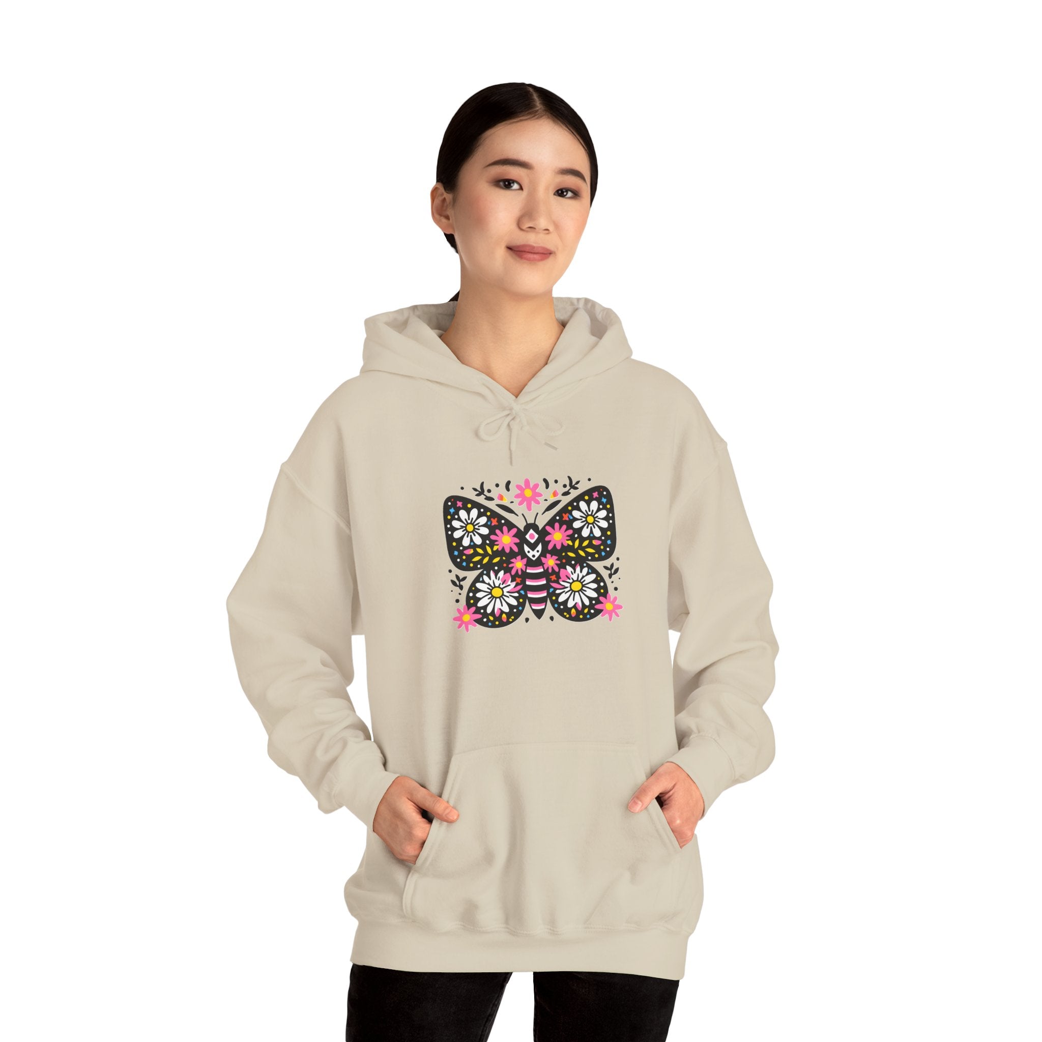 Floral Folk Art Butterfly Hoodie — Colorful Boho Sweatshirt