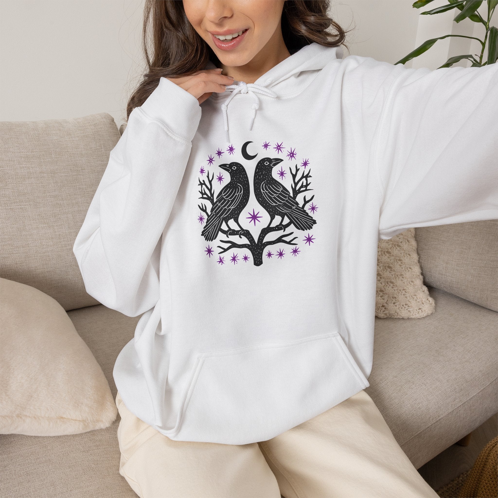 Raven Moon Hoodie — Mystical Twin Ravens Graphic Sweatshirt