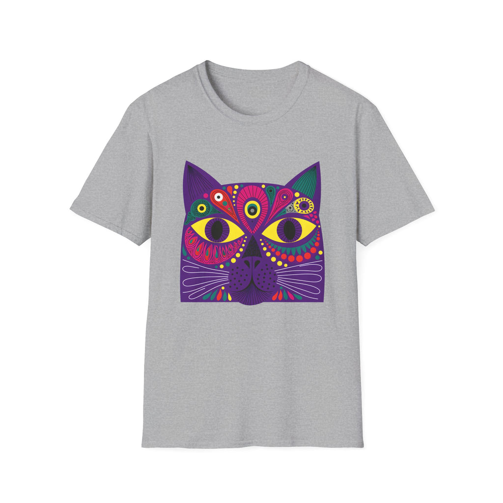 Psychedelic Colorful Cat Face T-Shirt | Vibrant Boho Cat Tee