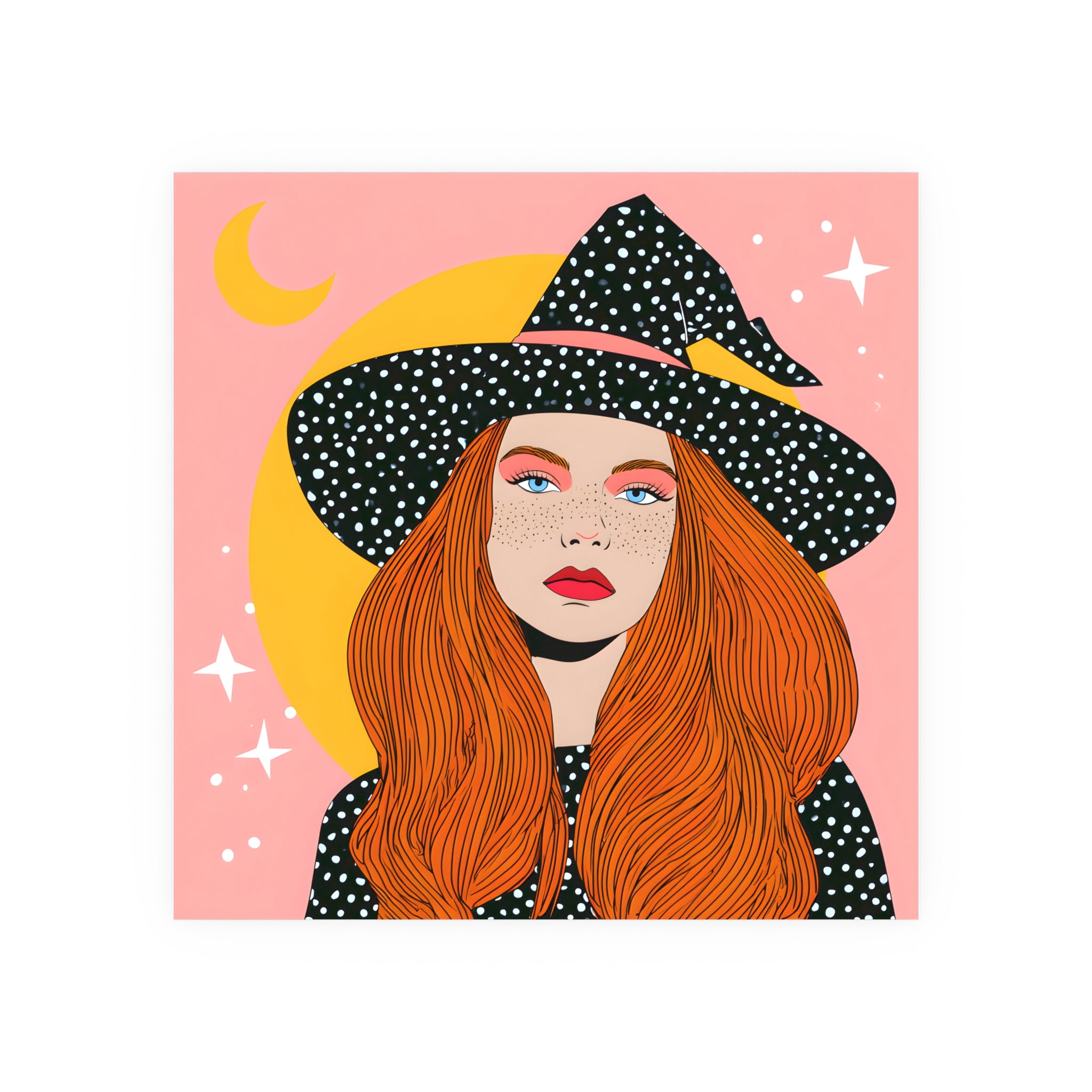 Redhead Witch Illustration Posters | Moon, Stars, Boho Wall Art