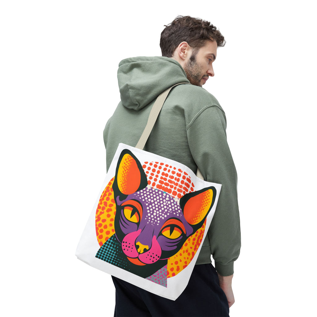 Colorful Pop Art Sphynx Cat Tote Bag | Vibrant Retro Cat Illustration