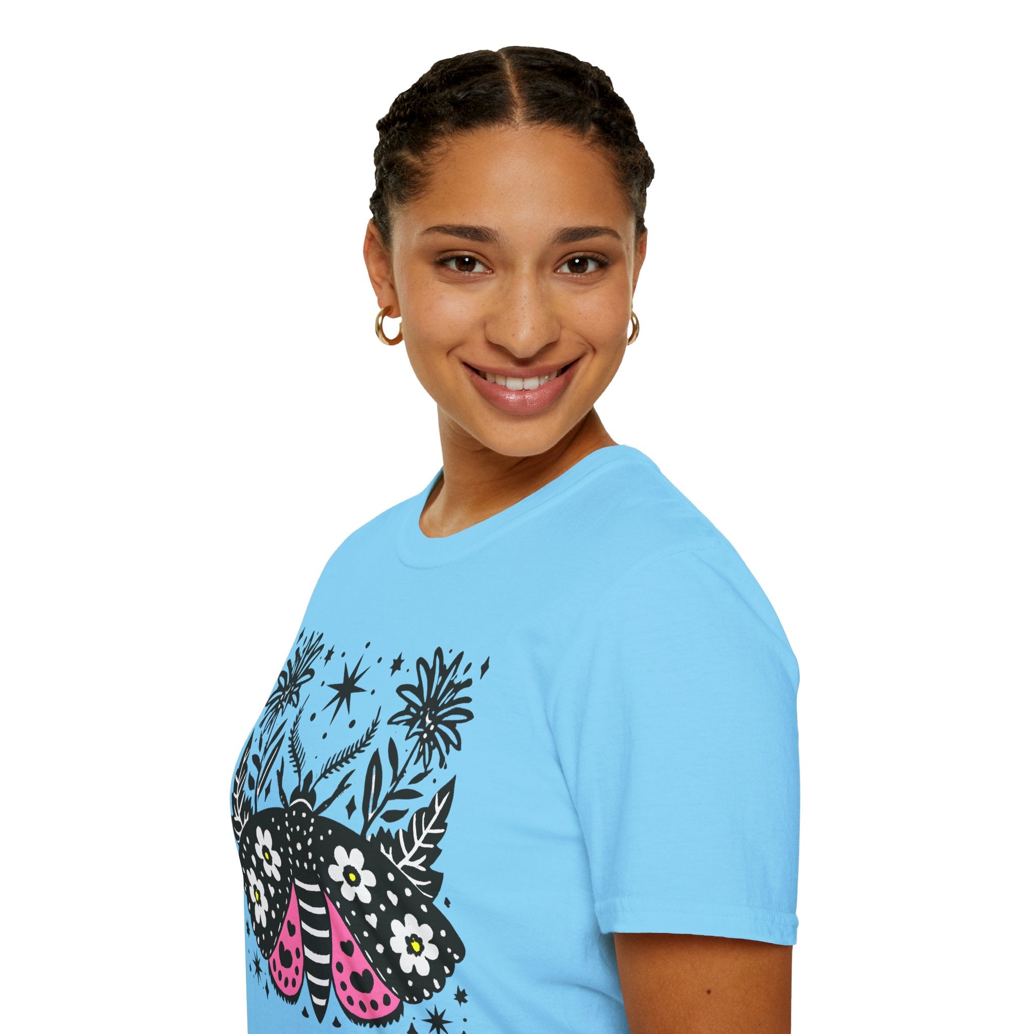 Floral Moth Shirt | Botanical Moth T-Shirt, Night Sky Floral Graphic