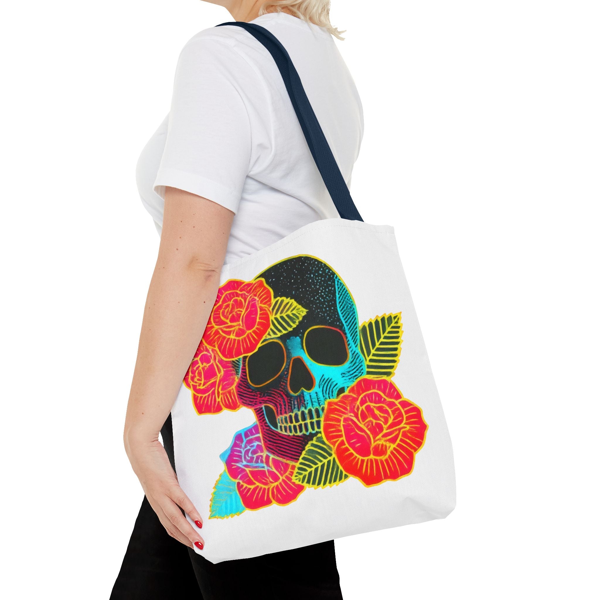Neon Floral Skull tote bag | Day of the Dead skull tote