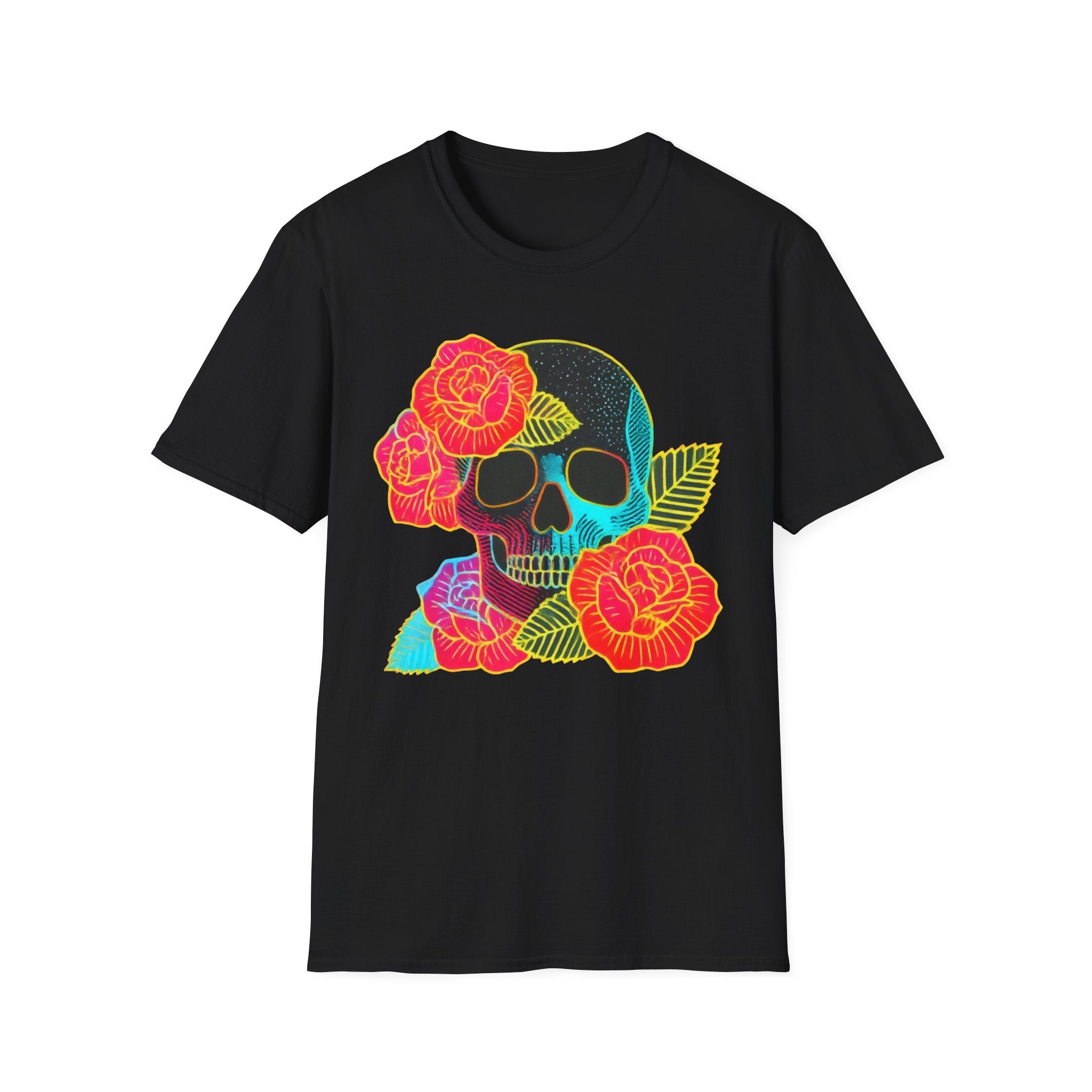 Neon Skull with Roses T-Shirt | Floral Skull Tee