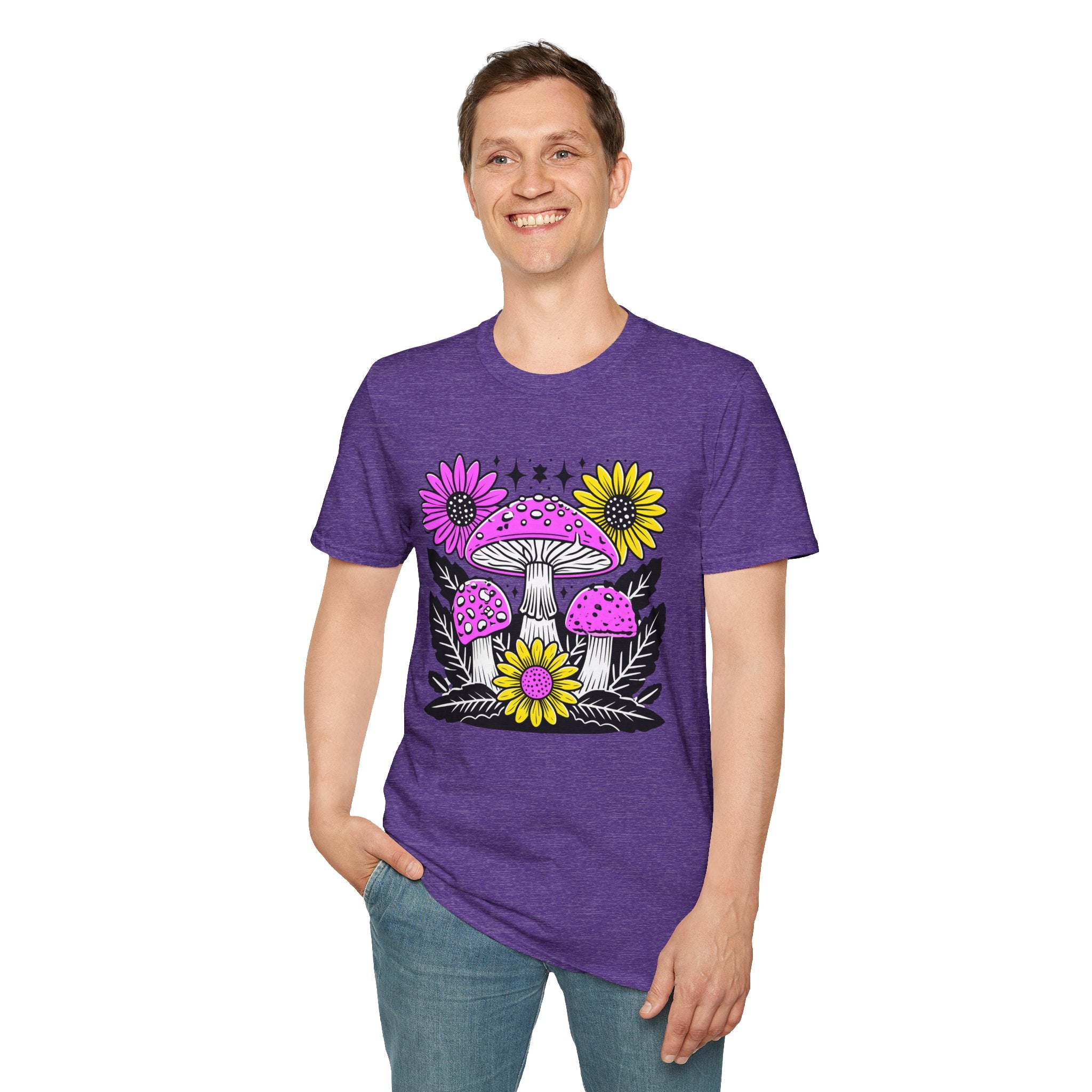 Pink Psychedelic Mushroom T-Shirt | Sunflower Graphic, Retro Mushroom Art