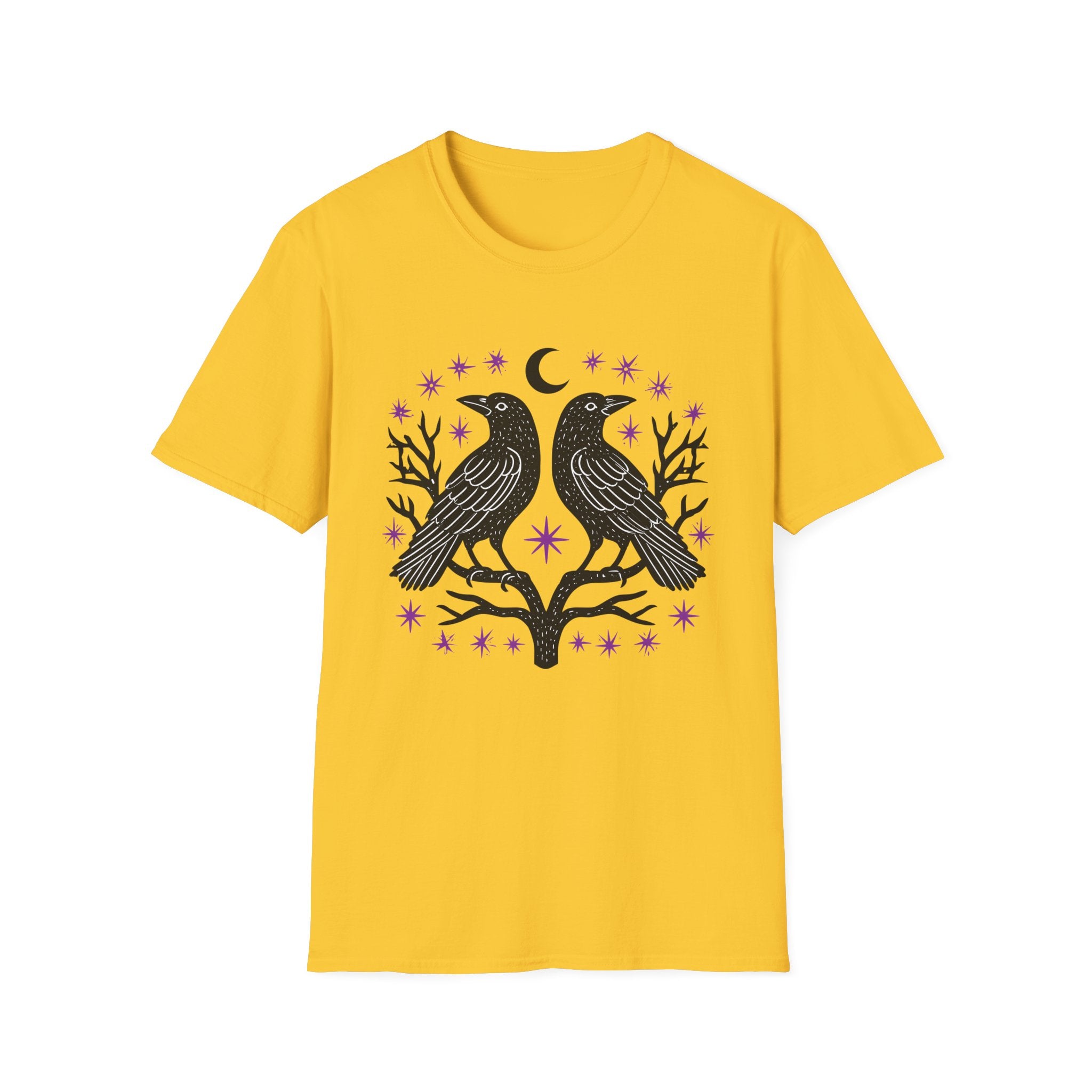 Twin Ravens Moon T-Shirt | Gothic Crescent Crow Illustration