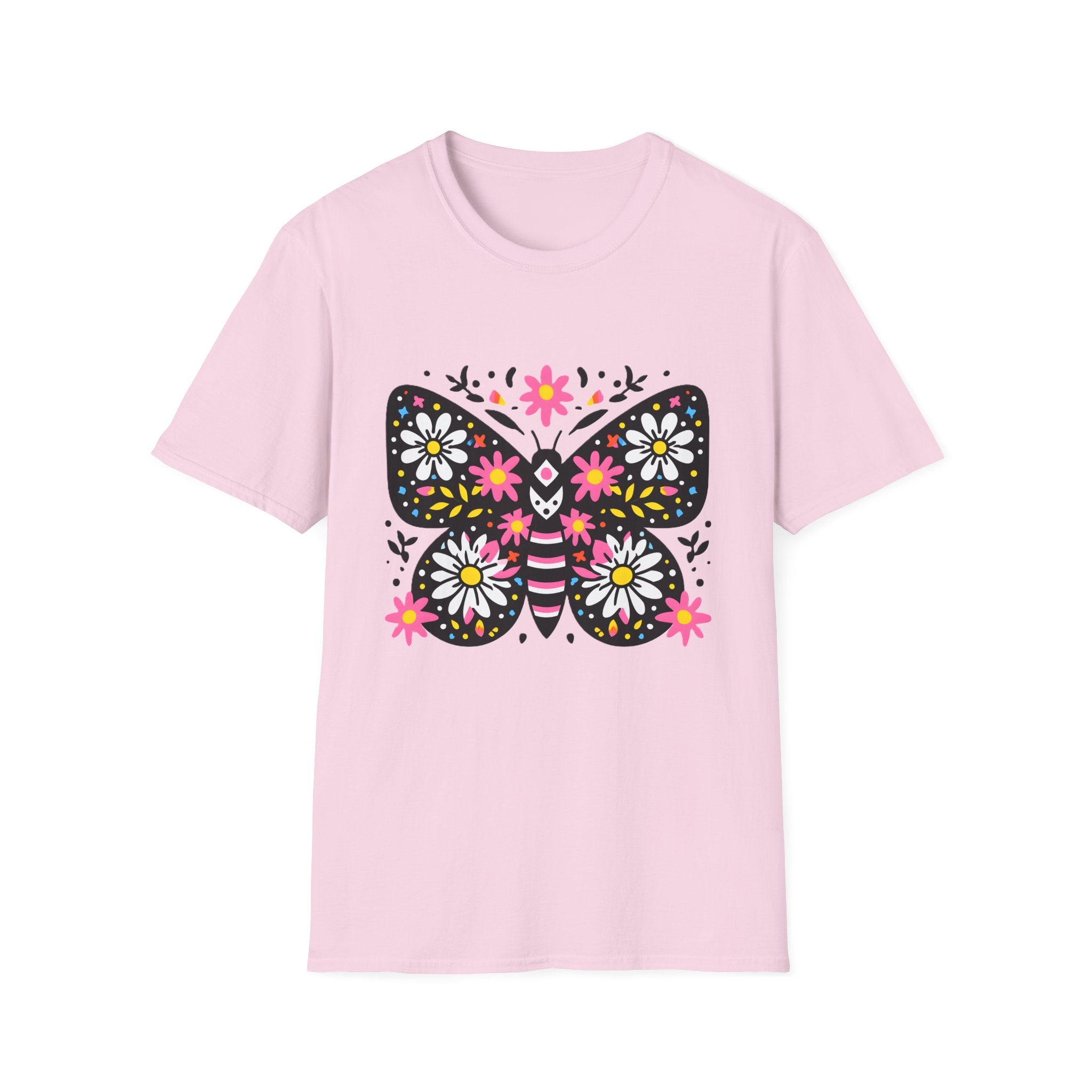 Floral Folk Art Butterfly T-Shirt | Daisy & Pink Flower Design