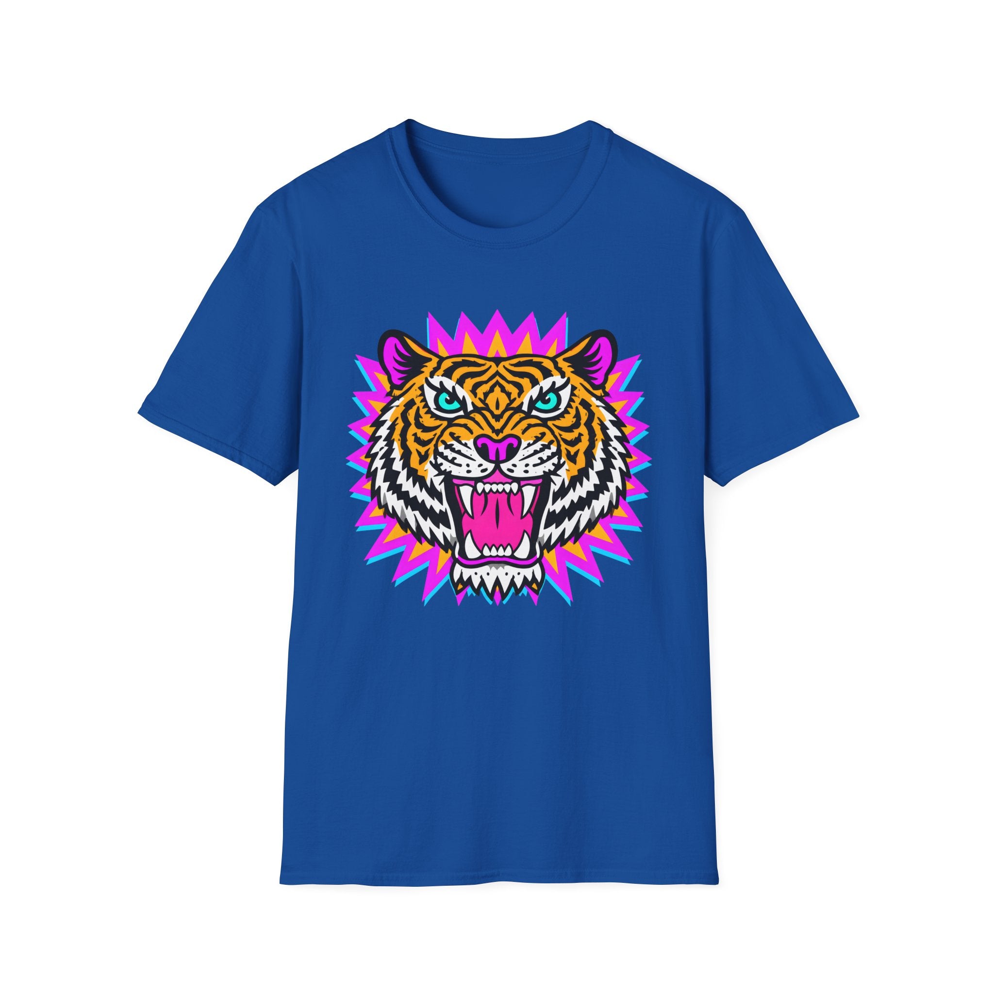 Neon Pop Tiger Head T-Shirt | Retro Tribal Cat Tee