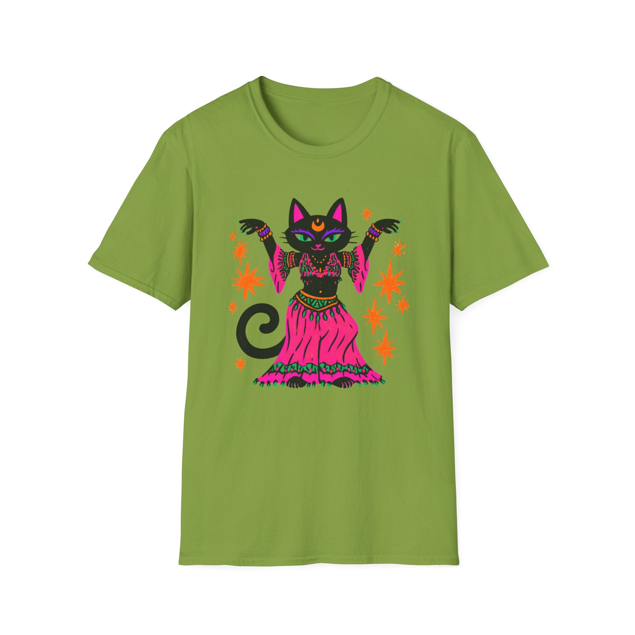 Gypsy Black Cat Mystic Belly Dance T-Shirt | Magical Cat Illustration