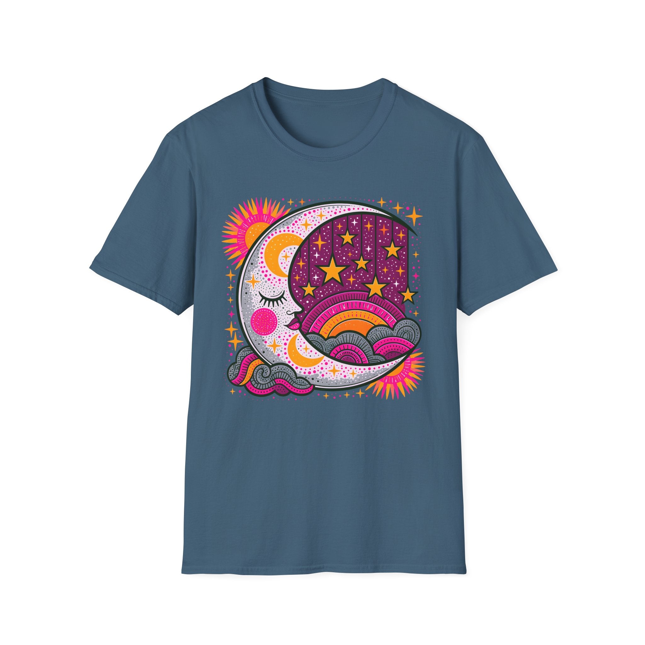 Celestial Sun Moon Rainbow T-Shirt | Retro Stars Boho Tee