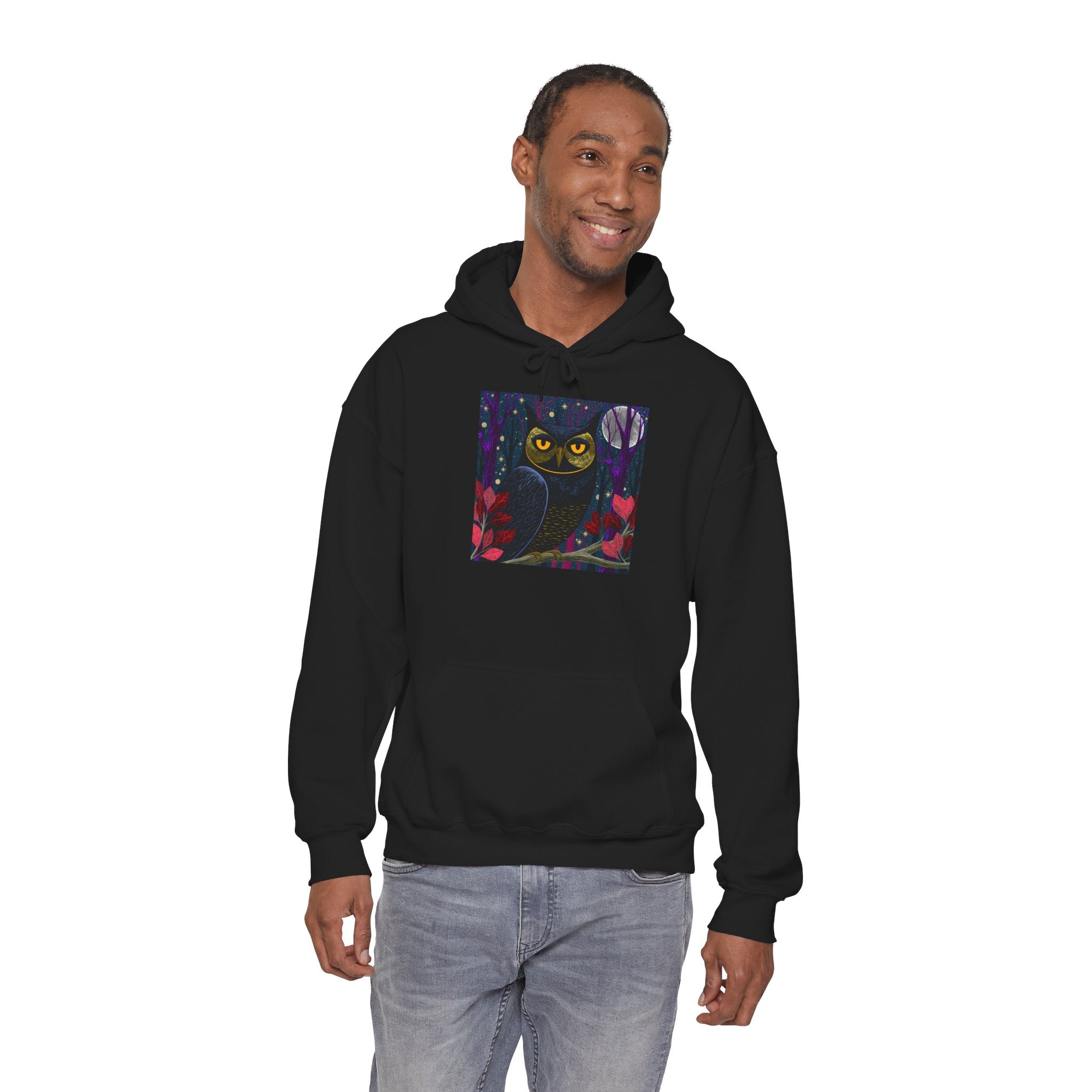 Night Owl Graphic Hoodie — Whimsical Moonlit Owl Sweatshirt