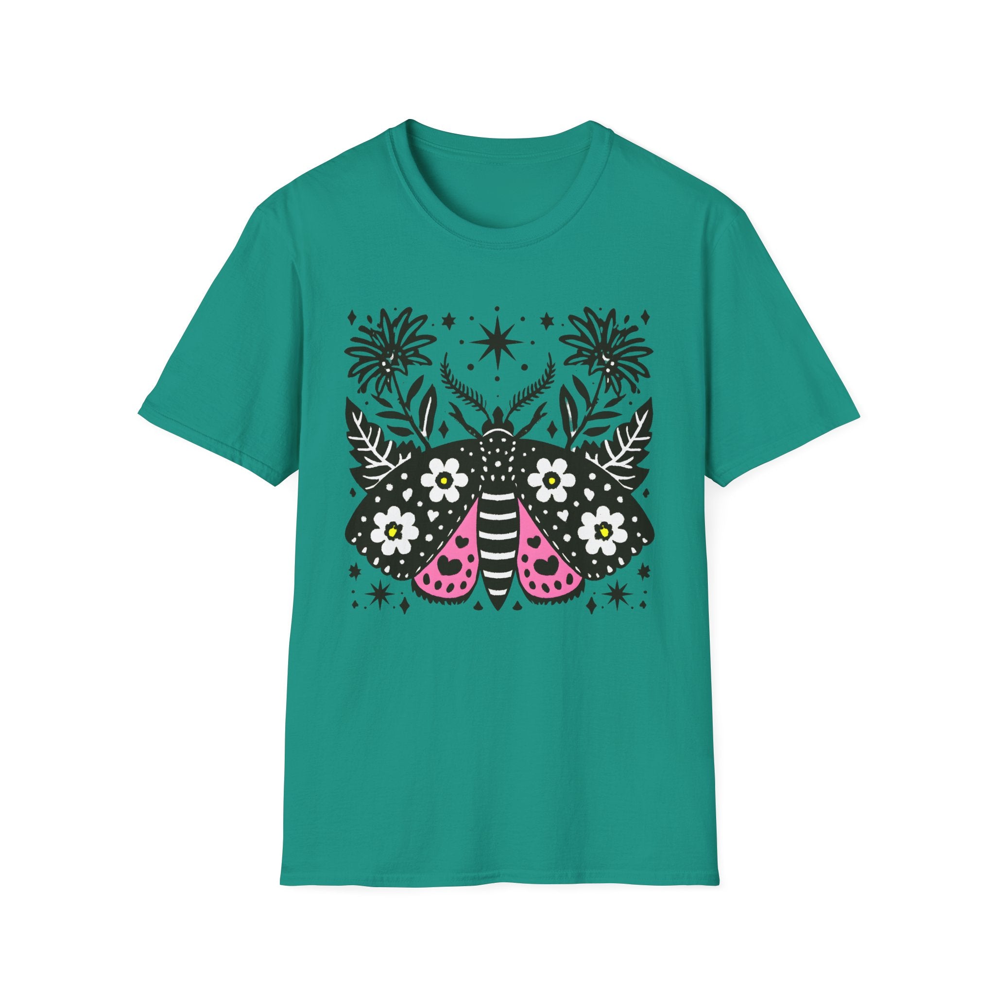 Floral Moth Shirt | Botanical Moth T-Shirt, Night Sky Floral Graphic