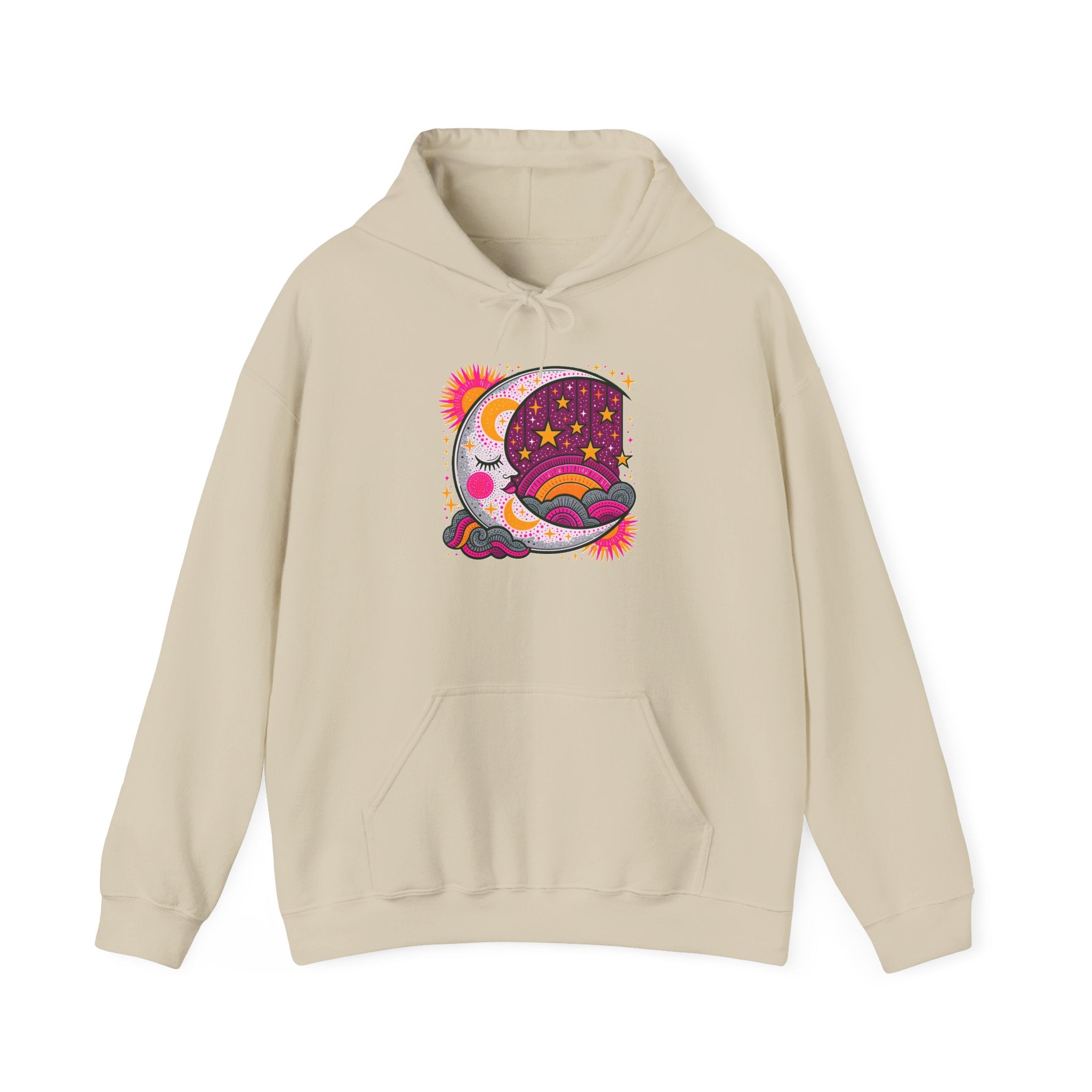 Celestial Dream Moon Hoodie – Vintage Psychedelic Stars & Clouds Sweatshirt