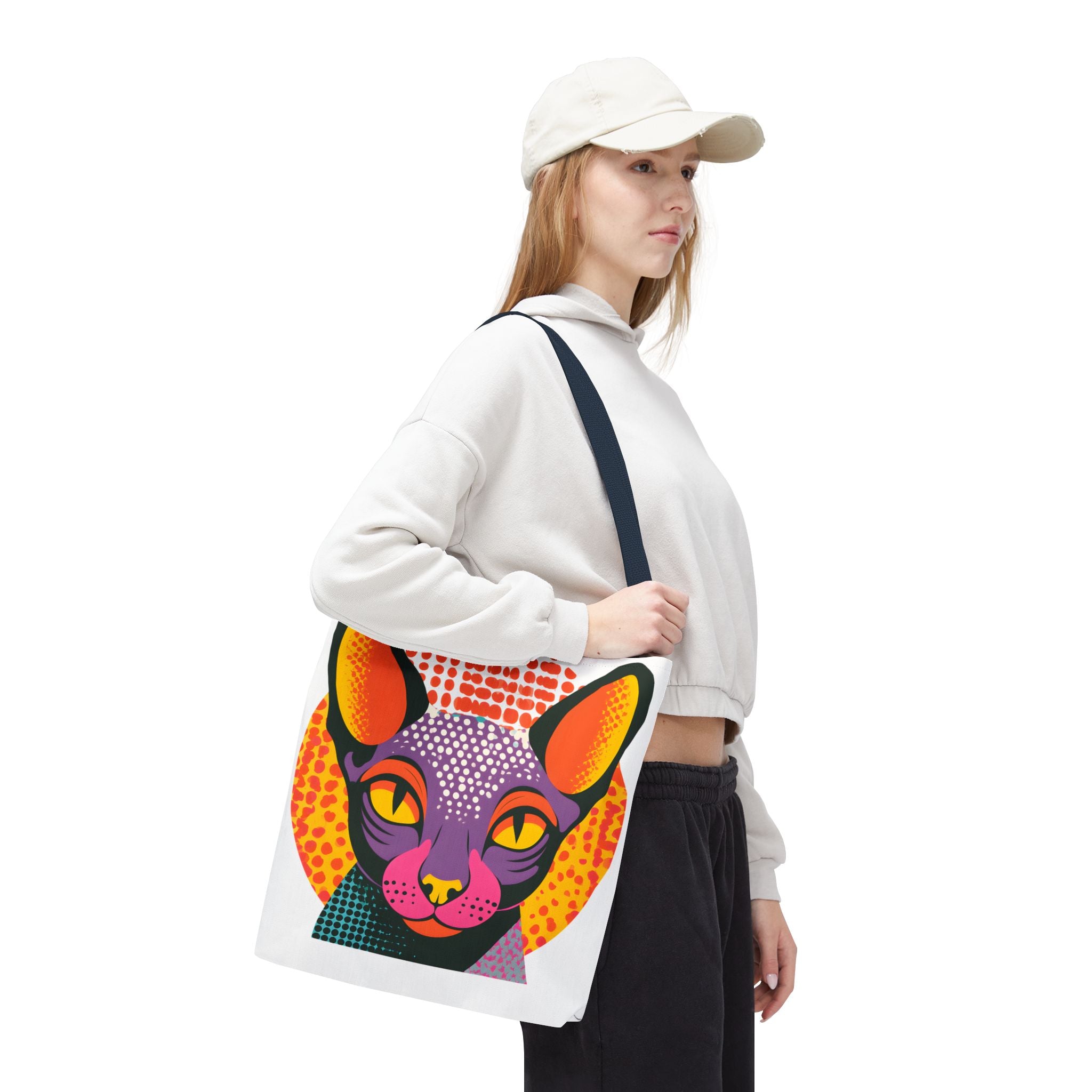 Colorful Pop Art Sphynx Cat Tote Bag | Vibrant Retro Cat Illustration