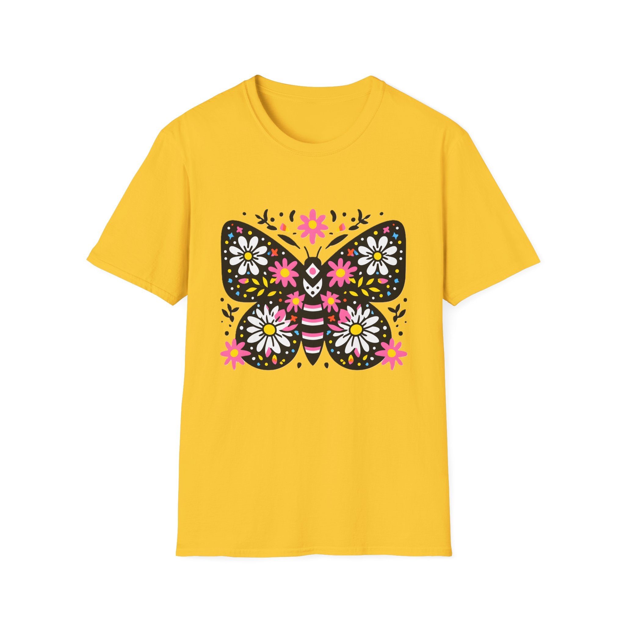 Floral Folk Art Butterfly T-Shirt | Daisy & Pink Flower Design